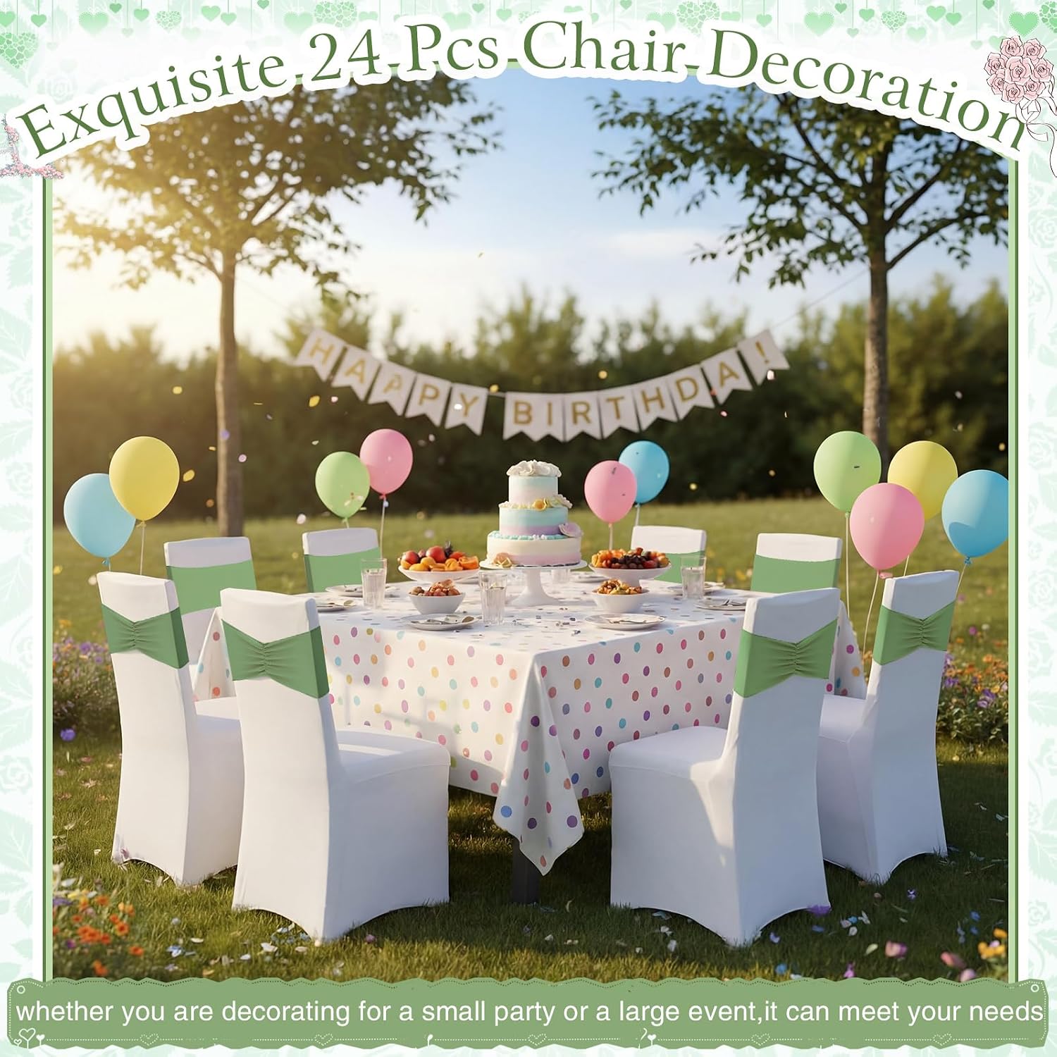 Moukeren 24 Pcs Folding Chair Cover Set with 12 White Spandex Stretch Slipcovers 12 Bows Chair Sashes Washable Chairs Protectors for Wedding Party Banquet Anniversary Events Dining Decor (Sage Green)