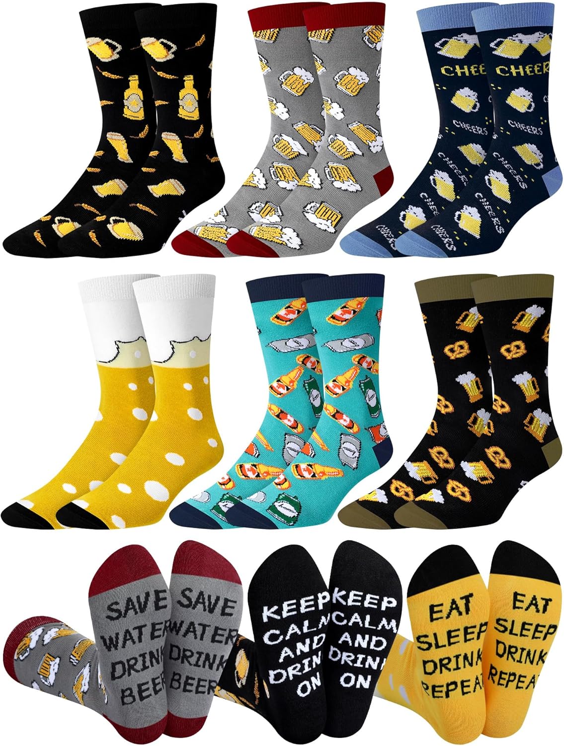 Novelty Beer Socks for Men Funny Alcohol Drinking Themed Cotton Crew Socks Birthday Valentine's Day Gifts for Beer Lovers