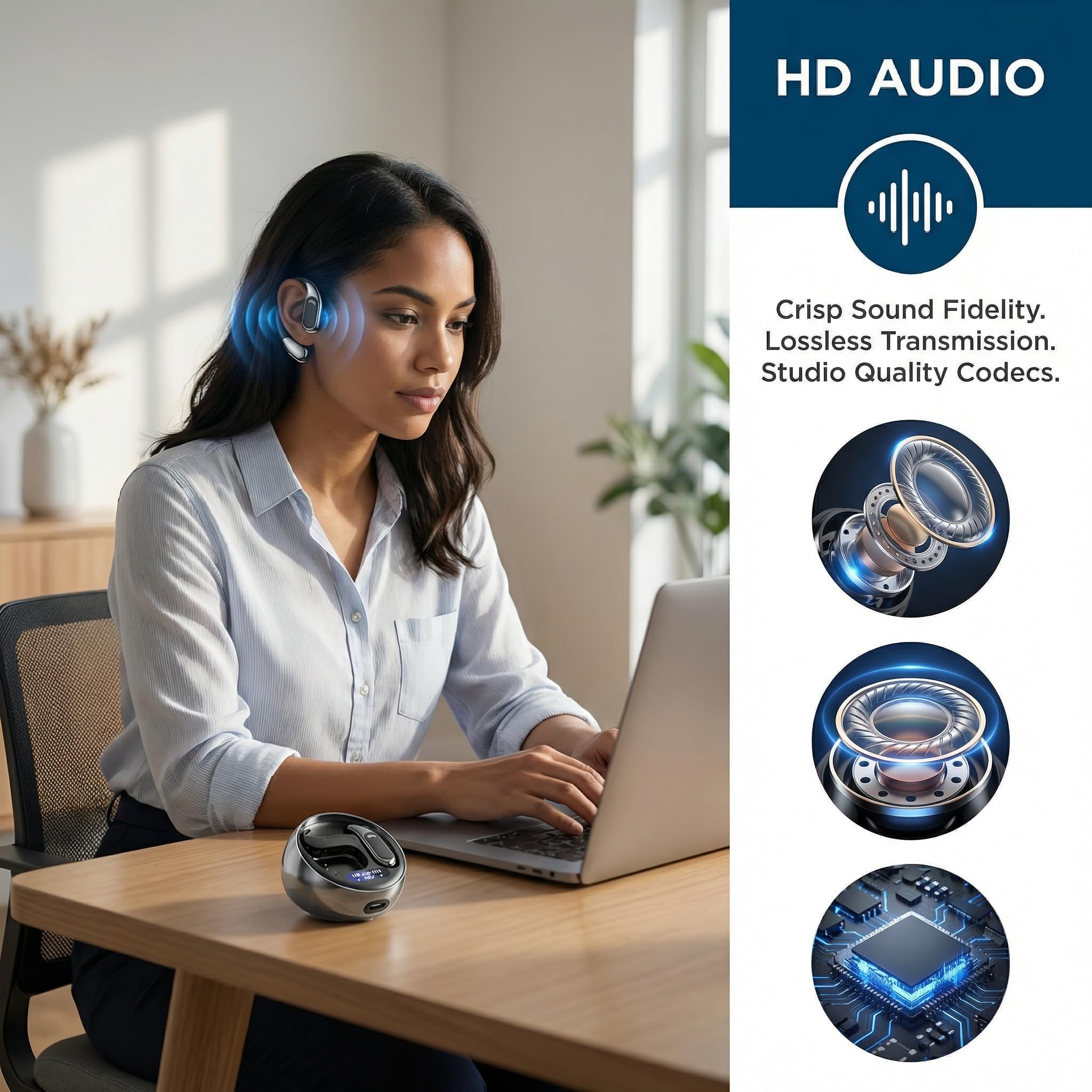 Auricolari aperti, auricolari wireless Bluetooth 5.4, display a LED, auricolari Bluetooth per allenamento/corsa, controlli touch con riduzione del rumore AI, 72 ore di autonomia, impermeabili