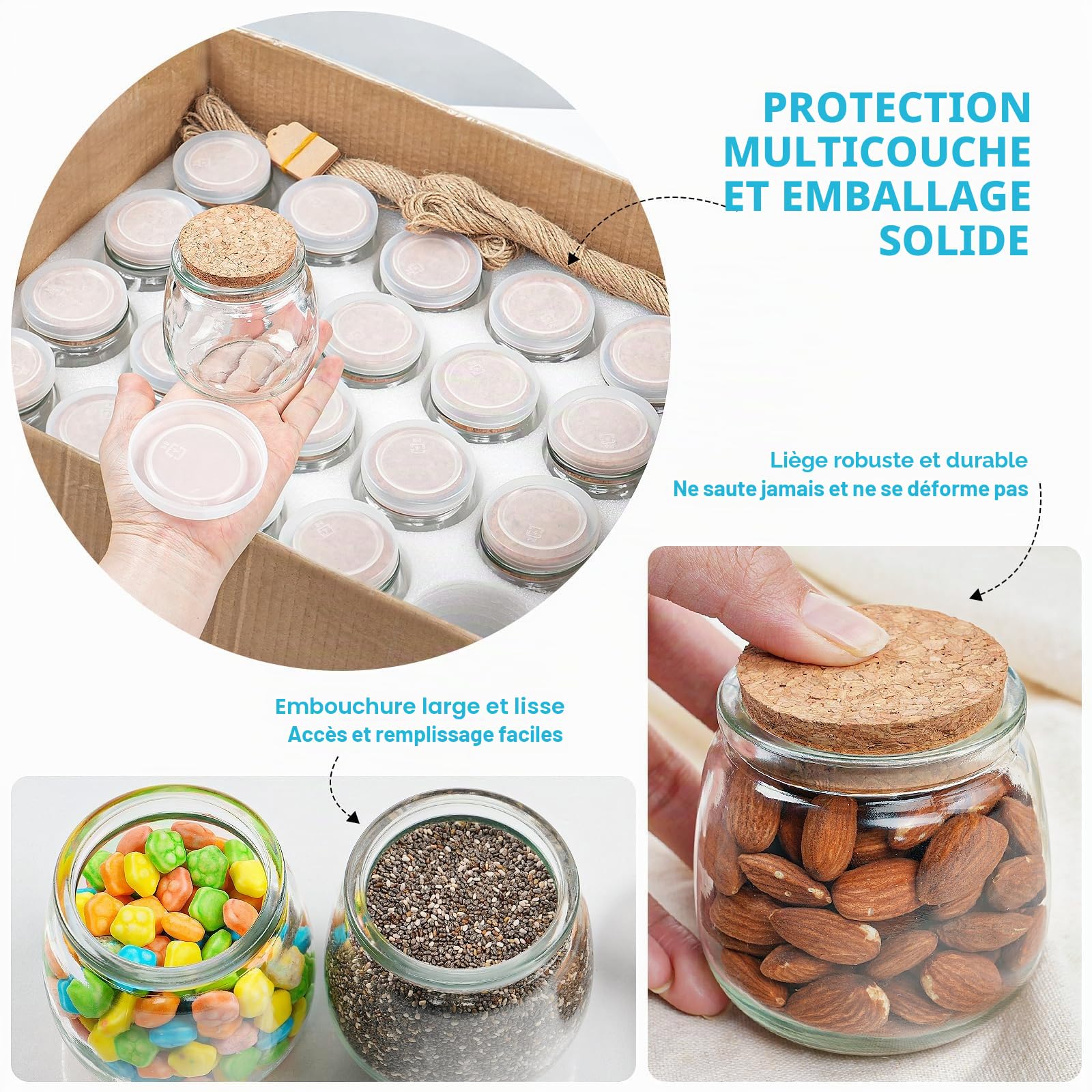 Absovetu Lot de 40 petits bocaux en verre avec couvercles et étiquettes, 200 ml, pour bougies, confitures, avoine, épices, pour mariages, Noël, cadeaux faits maison