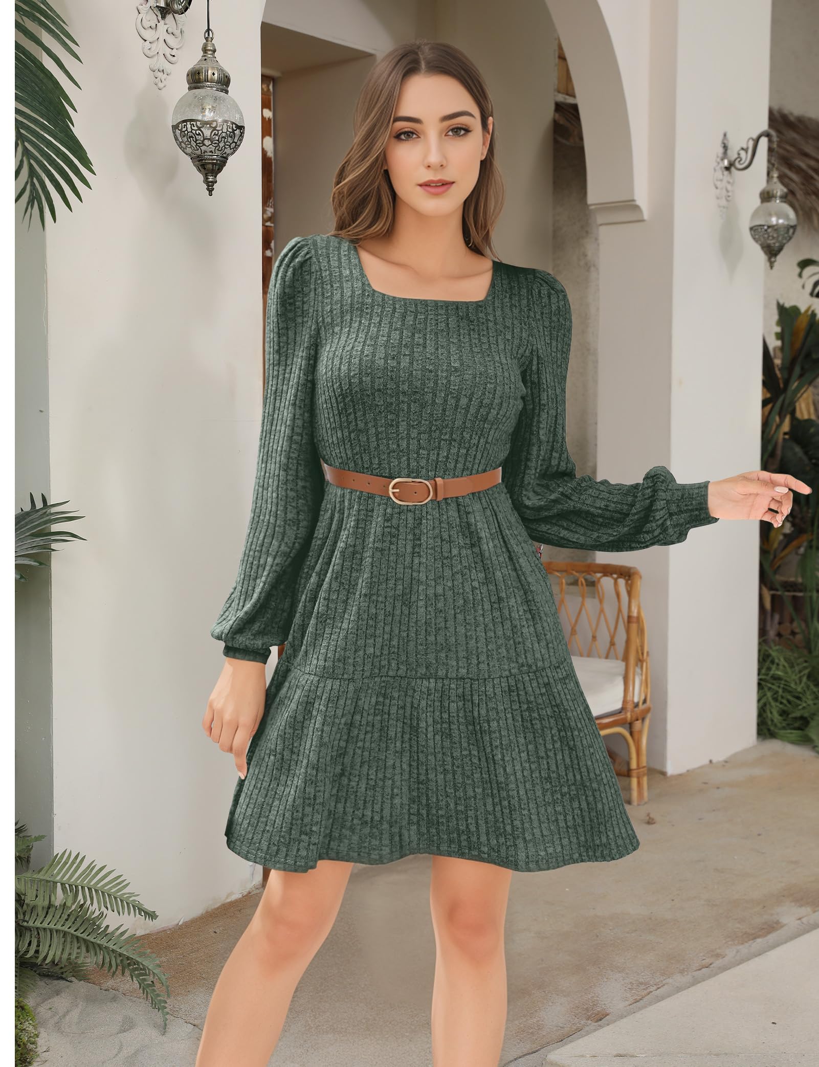 ZENUTA Robe pull à col carré à manches longues en tricot décontracté avec poches pour femmes hiver 2025