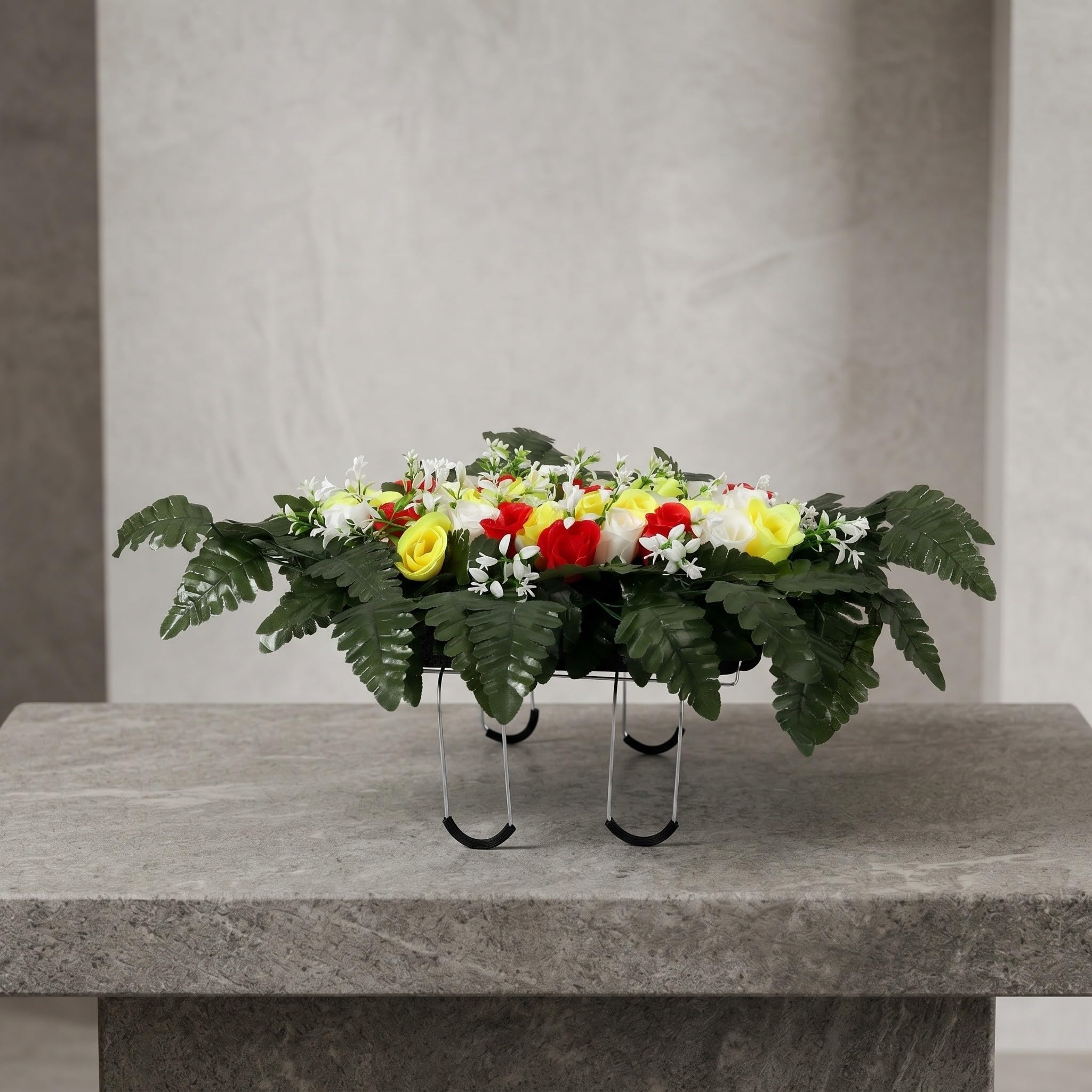 jojofuny Wetterfeste mit Künstliche aus Grabsteinblumen Seidenstoff Eisen Lebensechten Texturen als Langlebige Gedenkdekoration Grabsätten und Außenfriedhöfe