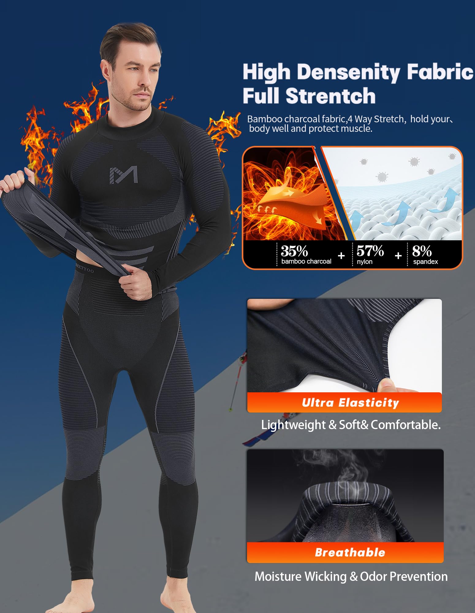 MEETYOO Biancheria Intima Termica Set Uomo Abbigliamento Termico Intimo da Uomo Mantieni Caldo in Autunno e Inverno Abbigliamento caldo adatto per lo sci, la corsa e le attività all'aperto