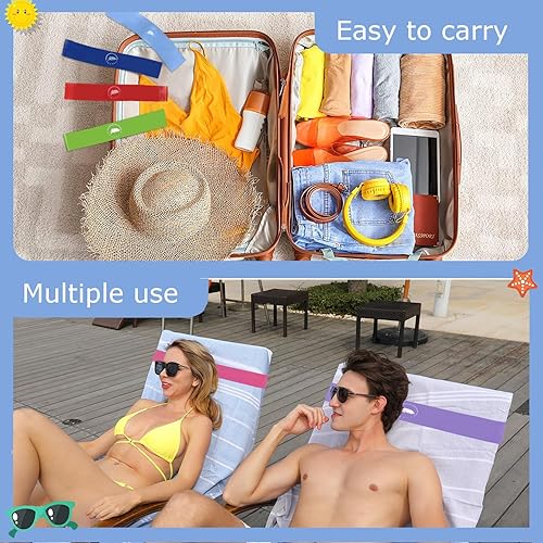 Miniatura 6 de growell Bandas de toalla (6 unidades)  Clips elásticos de silicona para toallas de playa para sillas de playa, crucero, piscina, soporte para