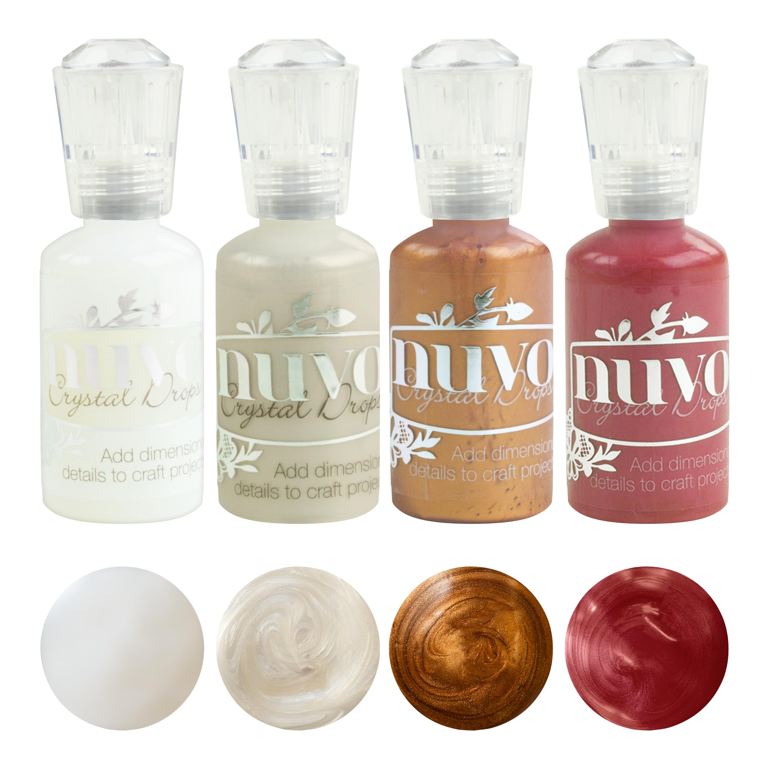 Nuvo Crystal Drops Bundle Pack of 4 – Autumn Red, Morning Dew, Ivory Seashell & Copper Penny 654N | 30ml Bottles | 3D Craft Embellishment Drops for Card Making, Scrapbooking & DIY Proje