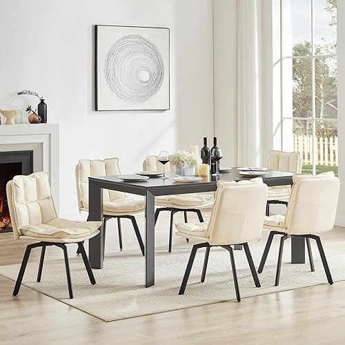 Miniatura 13 de BedsPick Juego de 2 sillas de comedor giratorias – Silla de cocina tapizada de piel sintética, silla de comedor moderna de mediados de siglo con