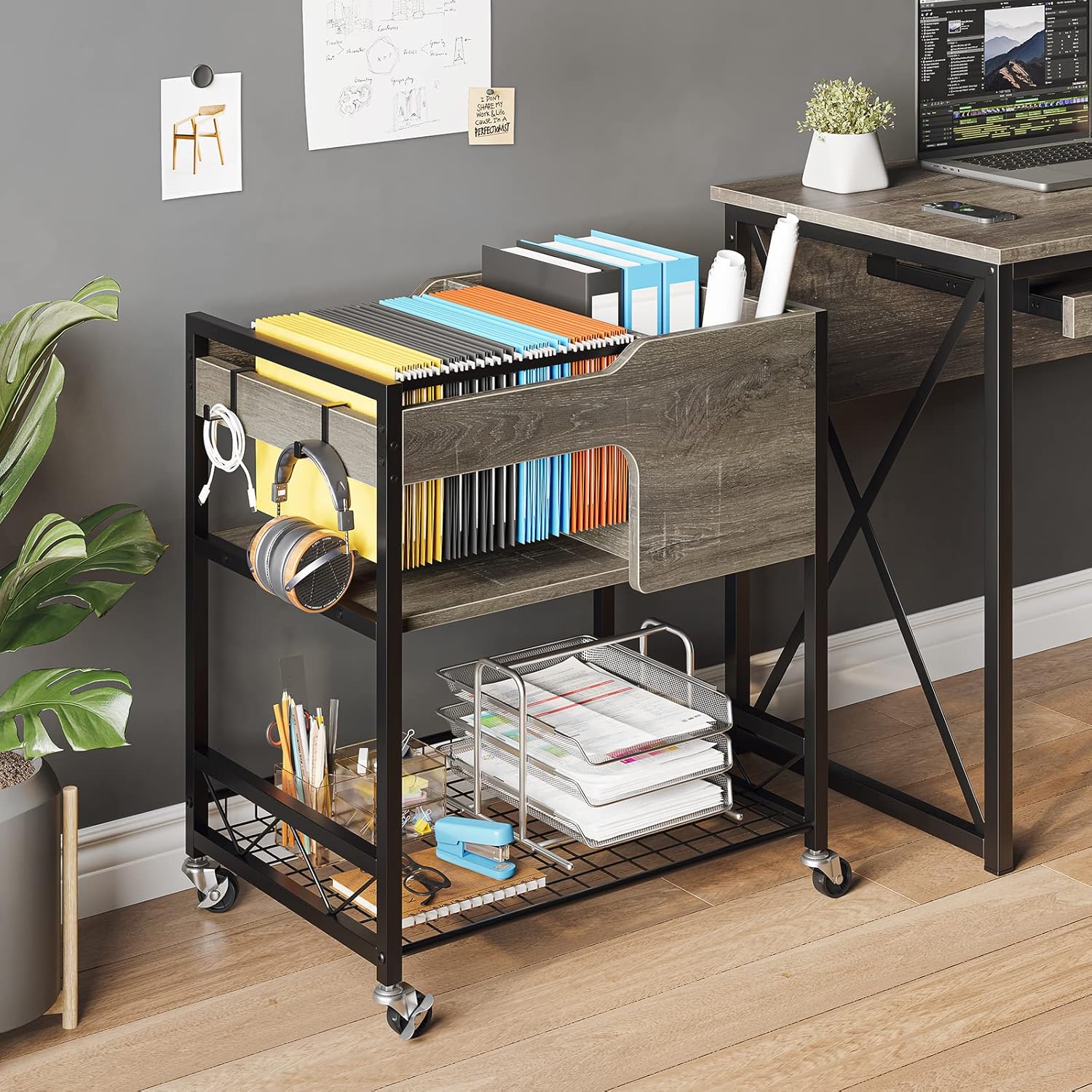 Bestier Rolling File Cart with Wheels Hanging Files, Legal & Letter Size Mobile