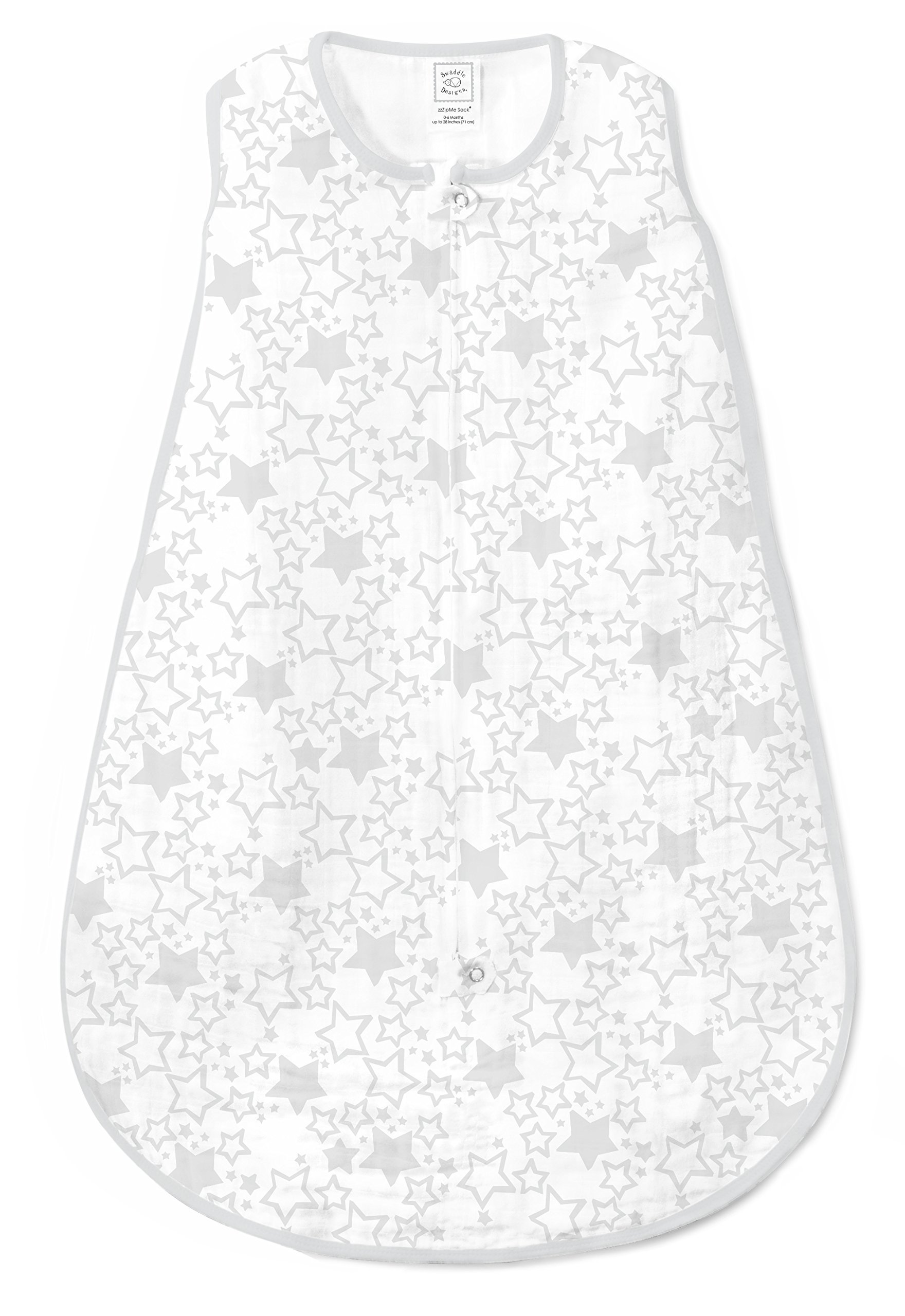 SwaddleDesigns Cotton Sleeping Sack with 2-Way Zipper, Star Shine Shimmer Sterling