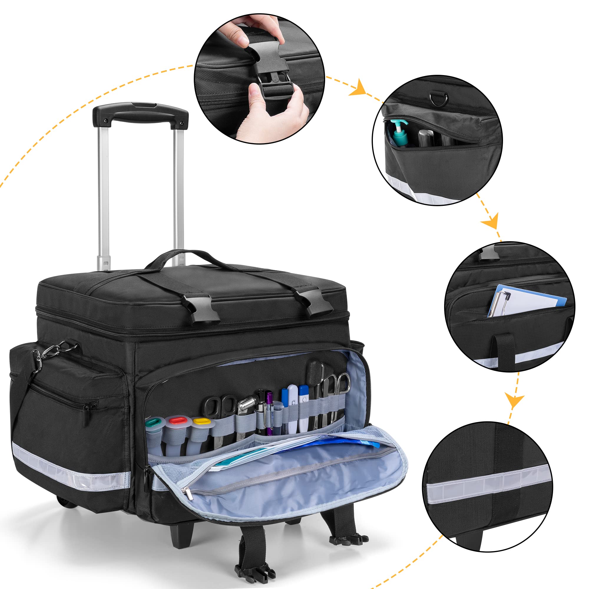 Damero Sac médical avec Chariot Amovible, Sac pour équipement médical avec Poches et séparateurs Amovibles, Sac de Premiers Secours Vide pour infirmières à Domicile, médecins, Noir