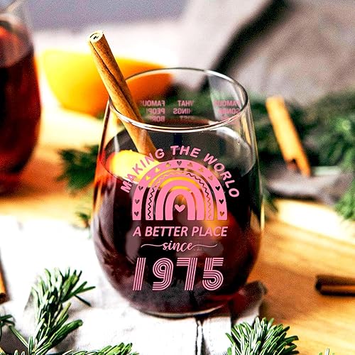 Miniatura 4 de Greatingreat 1975 Old Time Information Regalos de 50 cumpleaños para mujeres y hombres  Copa de vino sin tallo vintage 1975 de 15 onzas