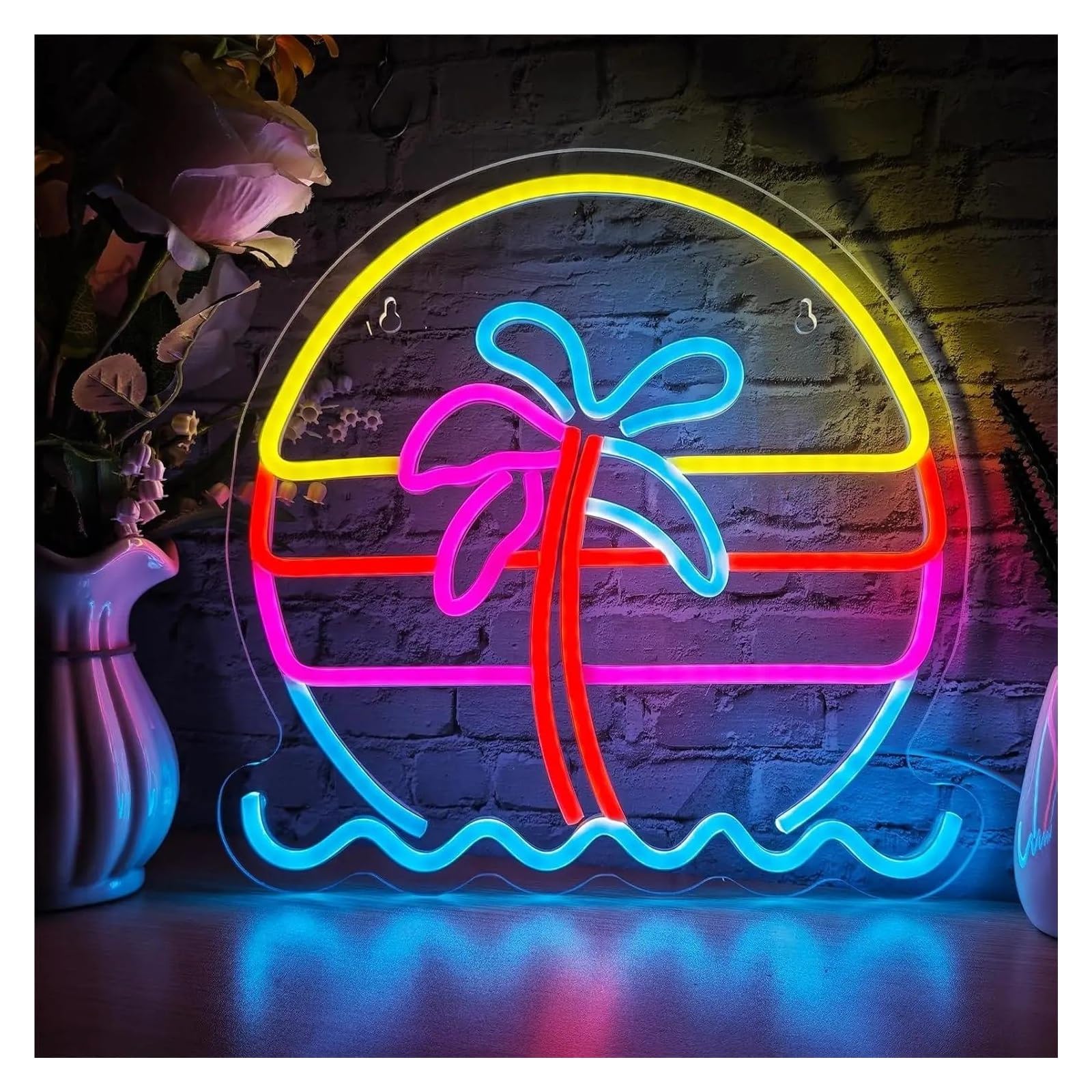 XENITE Hanging Art Neon Signs Sunset Neon Sign USB Immable Lights for Party Bar Restaurant Gaming Room Playroom Decoration 38x38cm