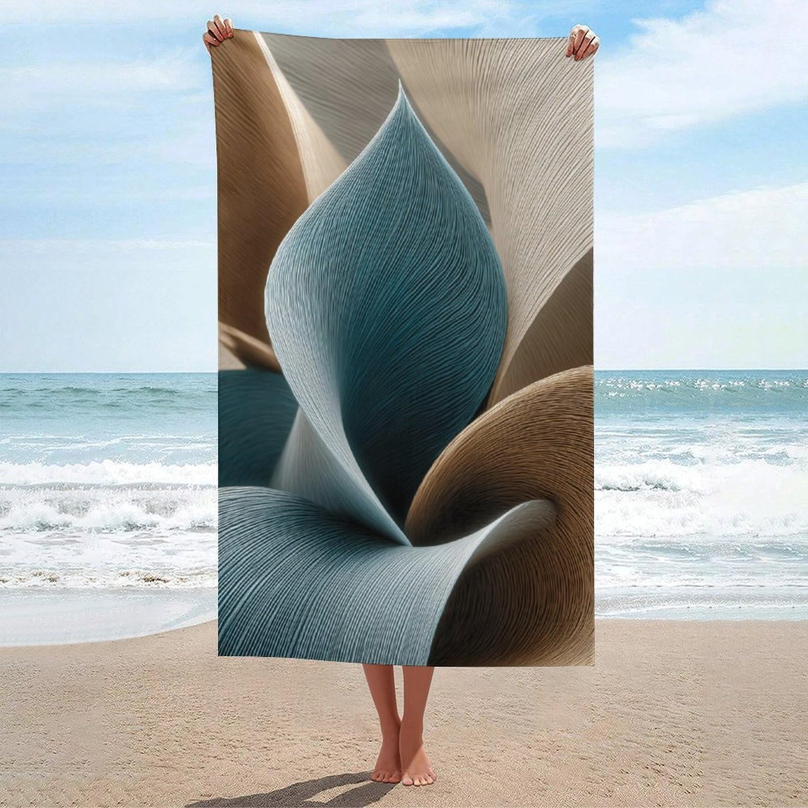 asbwuo Elegant Flowing Lines Leaf Shape Organic Curves Beach Towel