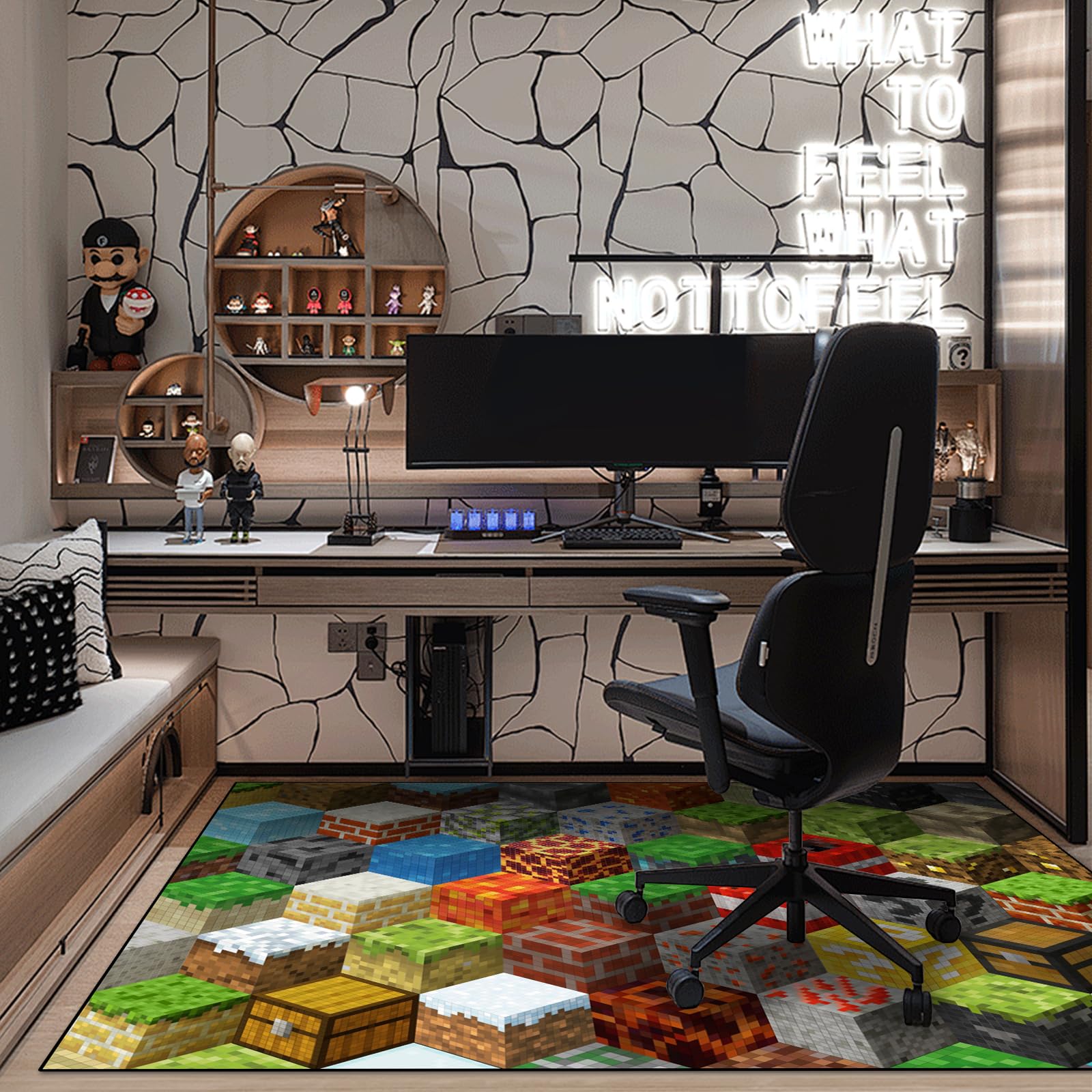 Tapis de jeu pour adolescents et garçons avec élément de jeu pixel, tapis de jeu cube pour chambre de garçons, salon, salle de jeux, tapis antidérapant pour enfants (200,7 x 150 cm)