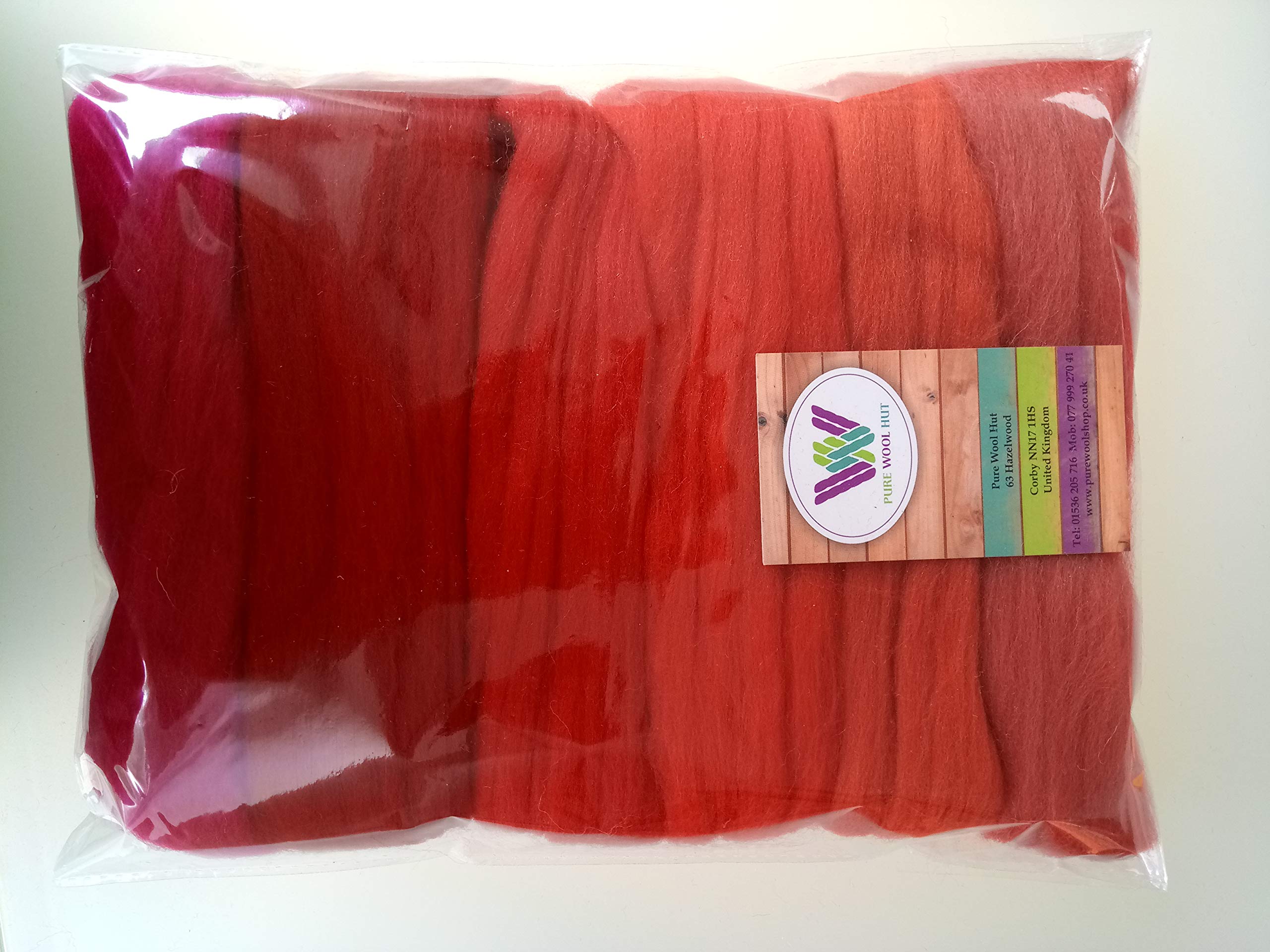 Pure Merino Wool Roving - Assorted Colours for Needle & Wet Felting, Spinning & Weaving, DIY Craft - 60 g Packs (Red)