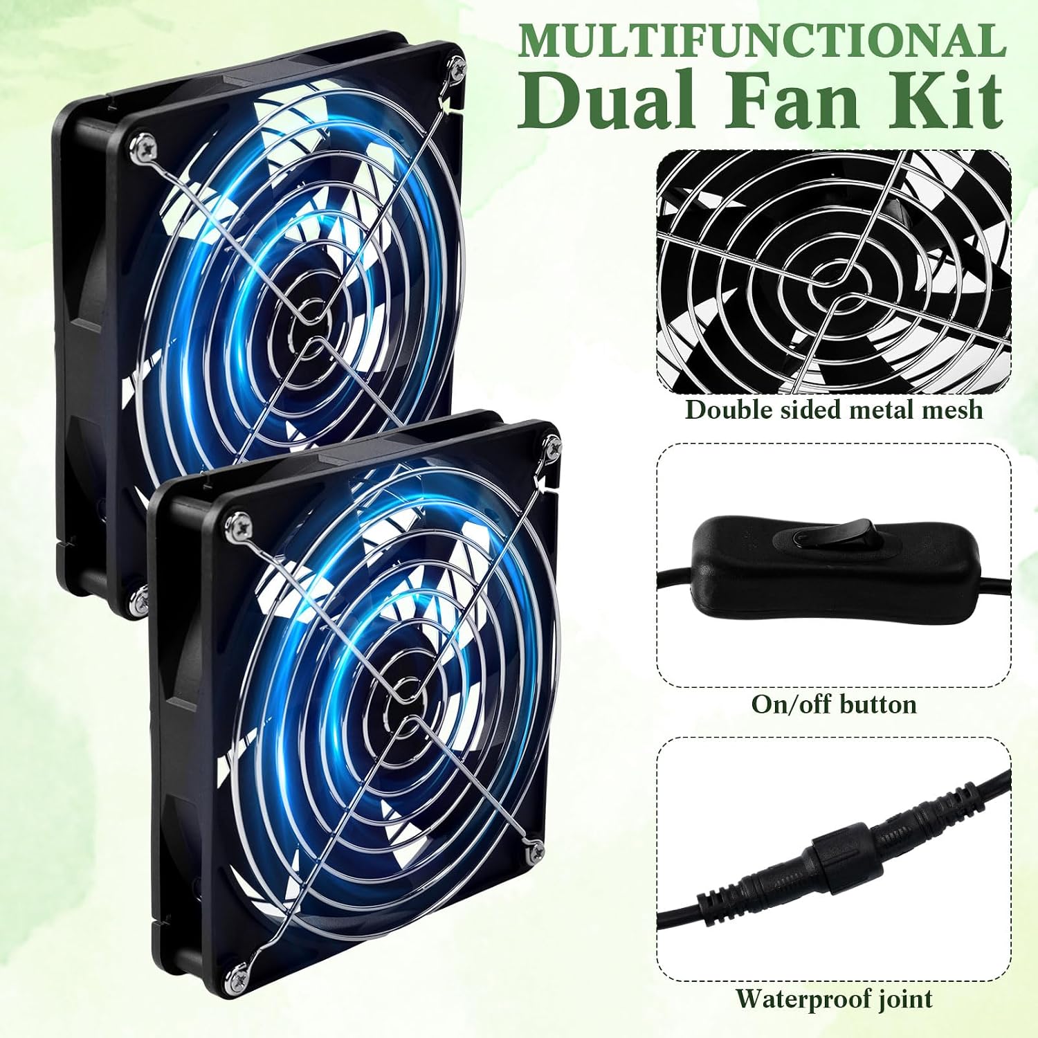Glooglitter 2 Sets 25w Solar Dual Fan Kit Ip65 Waterproof Exhaust Fan