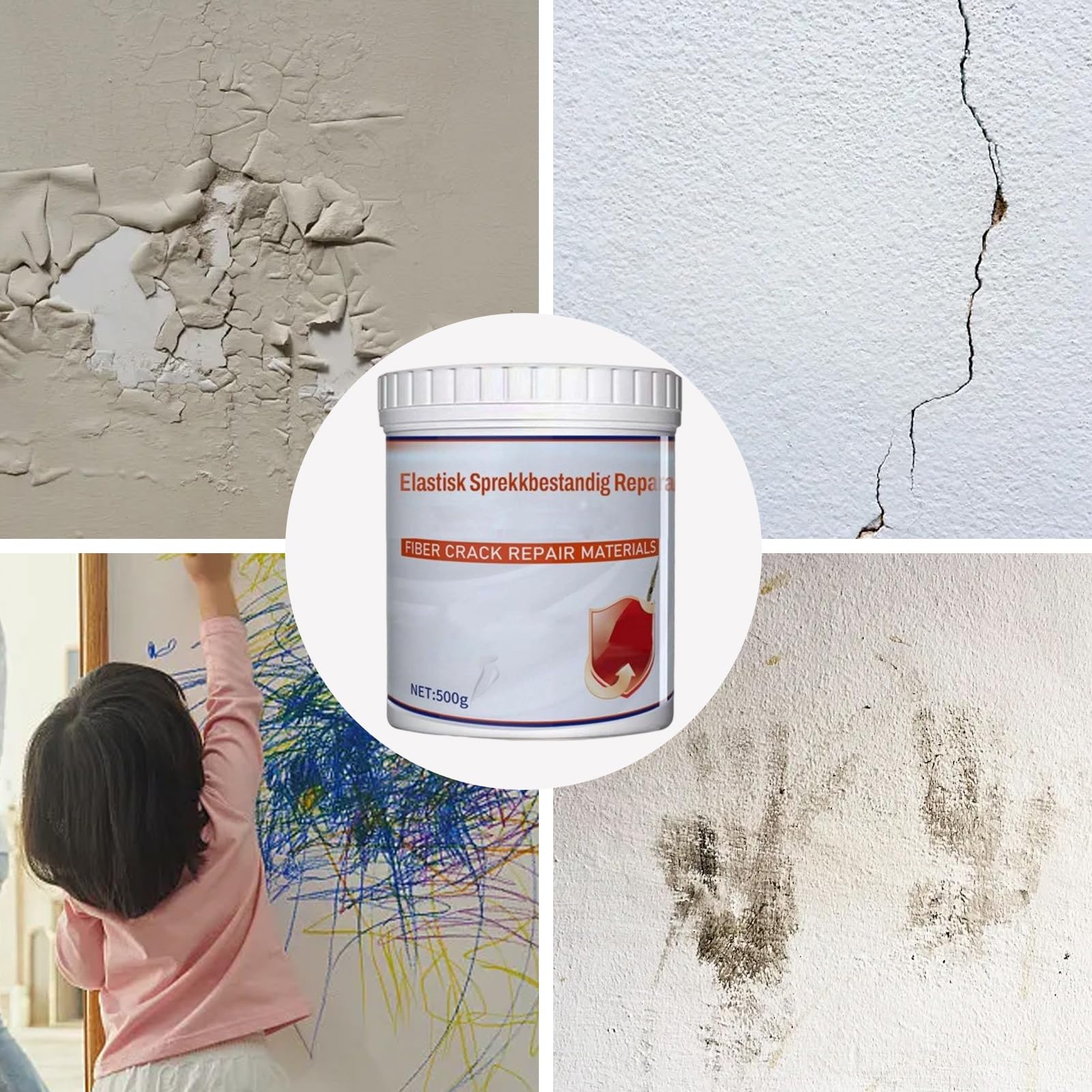 Spachtelmasse für Reparaturen von Gipskarton, 500 g, strapazierfähig, wasserdicht, schnell trocknend, zum Füllen von Löchern in Wänden, für Badezimmer, Zuhause, Schlafsaal, Wohnzimmer