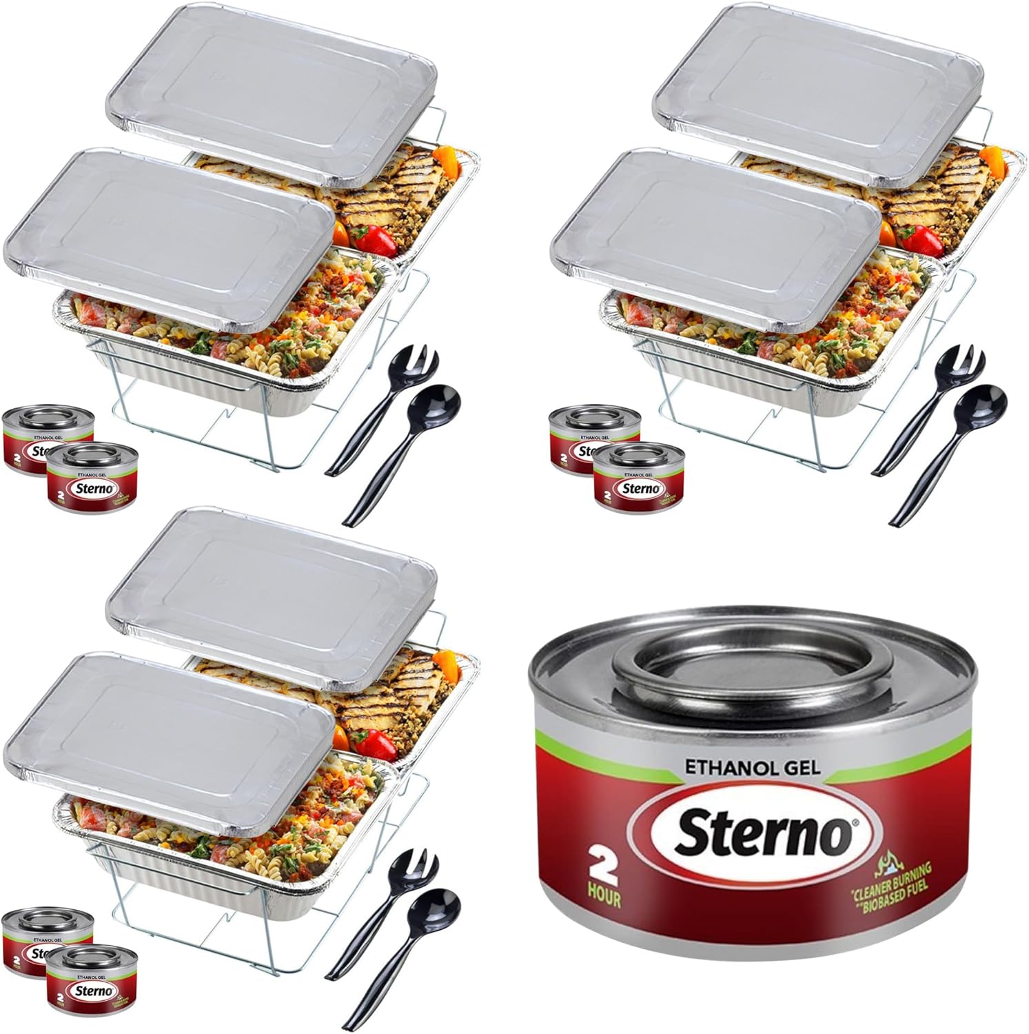 Sterno Full Size Disposable Chafing Dish Buffet Set, Complete with Food Warmers, Party Trays, Lids, & Racks for Catering Parties