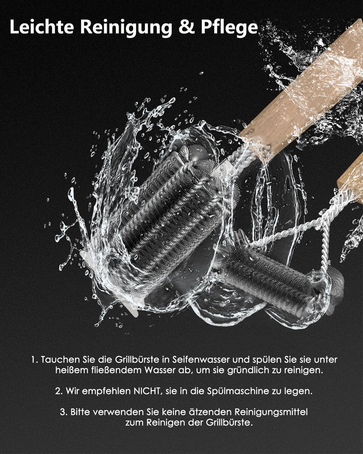 HAZENS Lot de 2 brosses de nettoyage pour barbecue avec manche en bois, 39 cm, grattoir en acier inoxydable, poils denses en acier inoxydable, triangulaire à 360°
