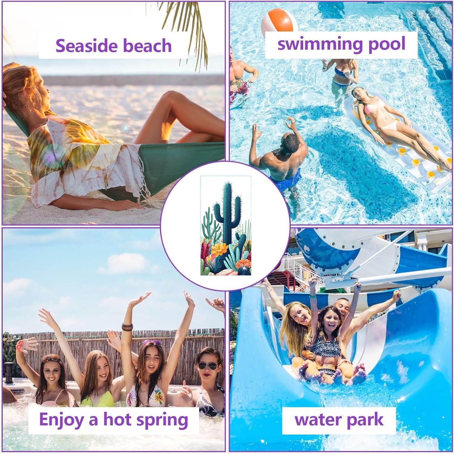 Ręcznik plażowy xxl, 2 szt. Cactus Ręcznik z mikrofibry 90 x 200 cm, duży, lekki i szybkoschnący ręcznik plażowy nadaje się do uprawiania sportu, sauny, dla mężczyzn, kobiet, akcesoria plażowe n-955