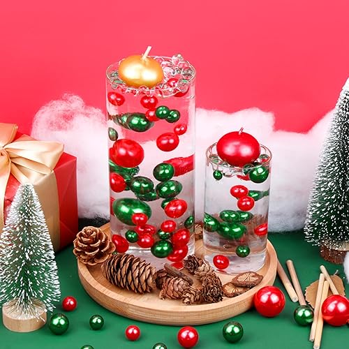 Miniatura 7 de BYMORE Kit de relleno de jarrón flotante para manualidades, incluye 10000 cuentas de gel de agua, 120 perlas rojas y verdes para decoración de mesa