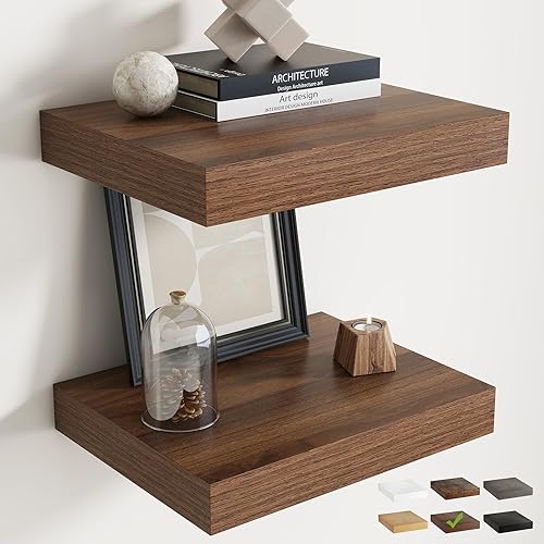 Miniatura 11 de Marsmiles Estantes flotantes para pared, 12D55W105H-WHT-2P Blanco (Simply White),Oak Finish,Mate negro,Marrón (Rustic Brown Finish),Acabado