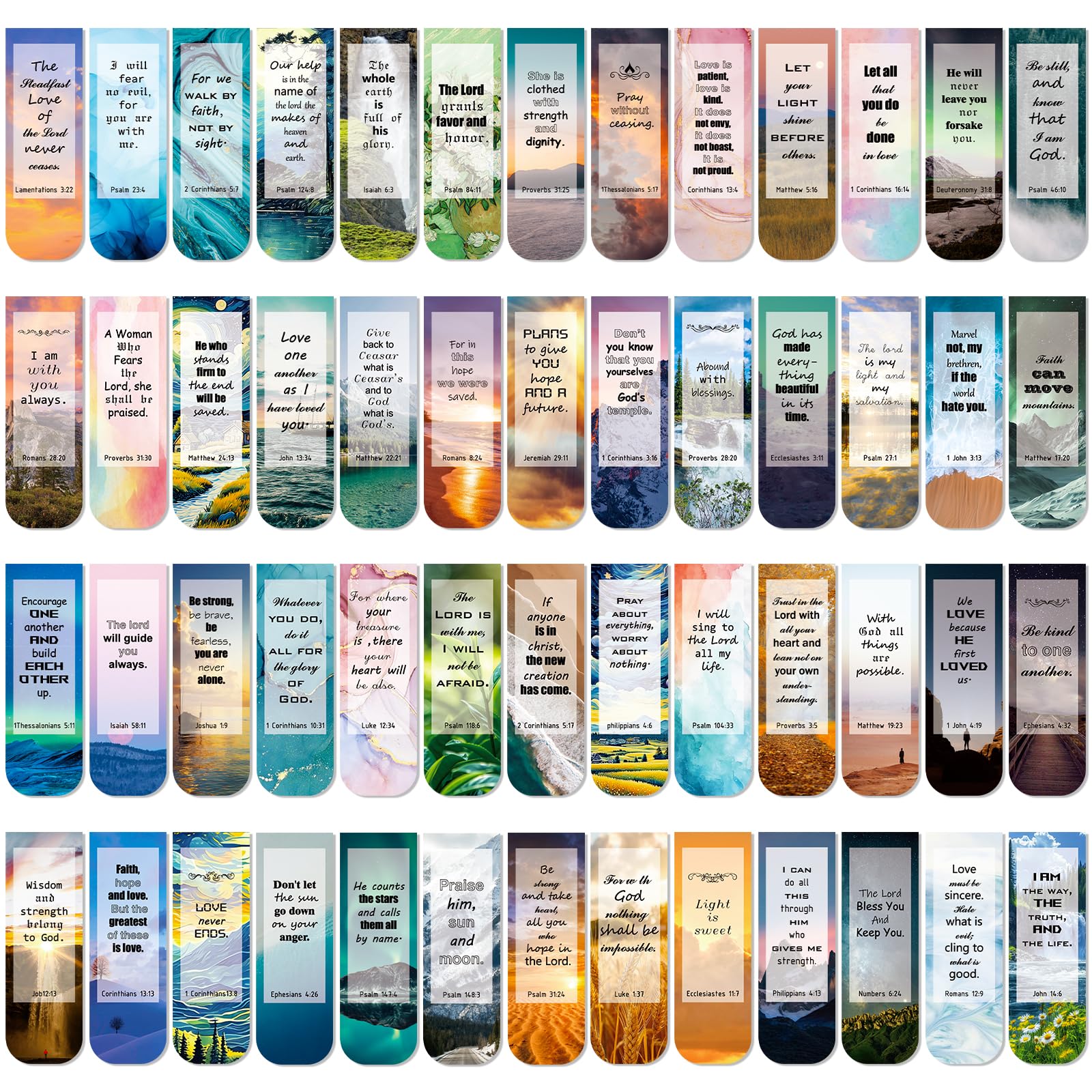 52 Pack Bookmark Bible Verse Magnetic Bookmarks for Women Men Book Marker Scenery Page Clips for Teachers Students Reading School Office Home, Printing on 2 Side