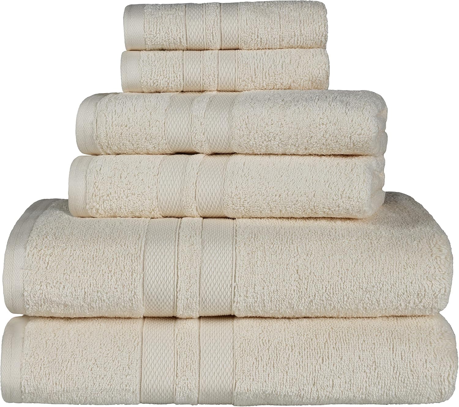 SUPERIOR Baumwolle, schnelltrocknend, 6-teiliges solides Handtuch-Set, Waschlappen 33 x 33 cm, Handtücher 40,6 x 76,2 cm, Badetücher 76,2 x 132,1 cm, Badehandtücher, Elfenbein, 6-teilig