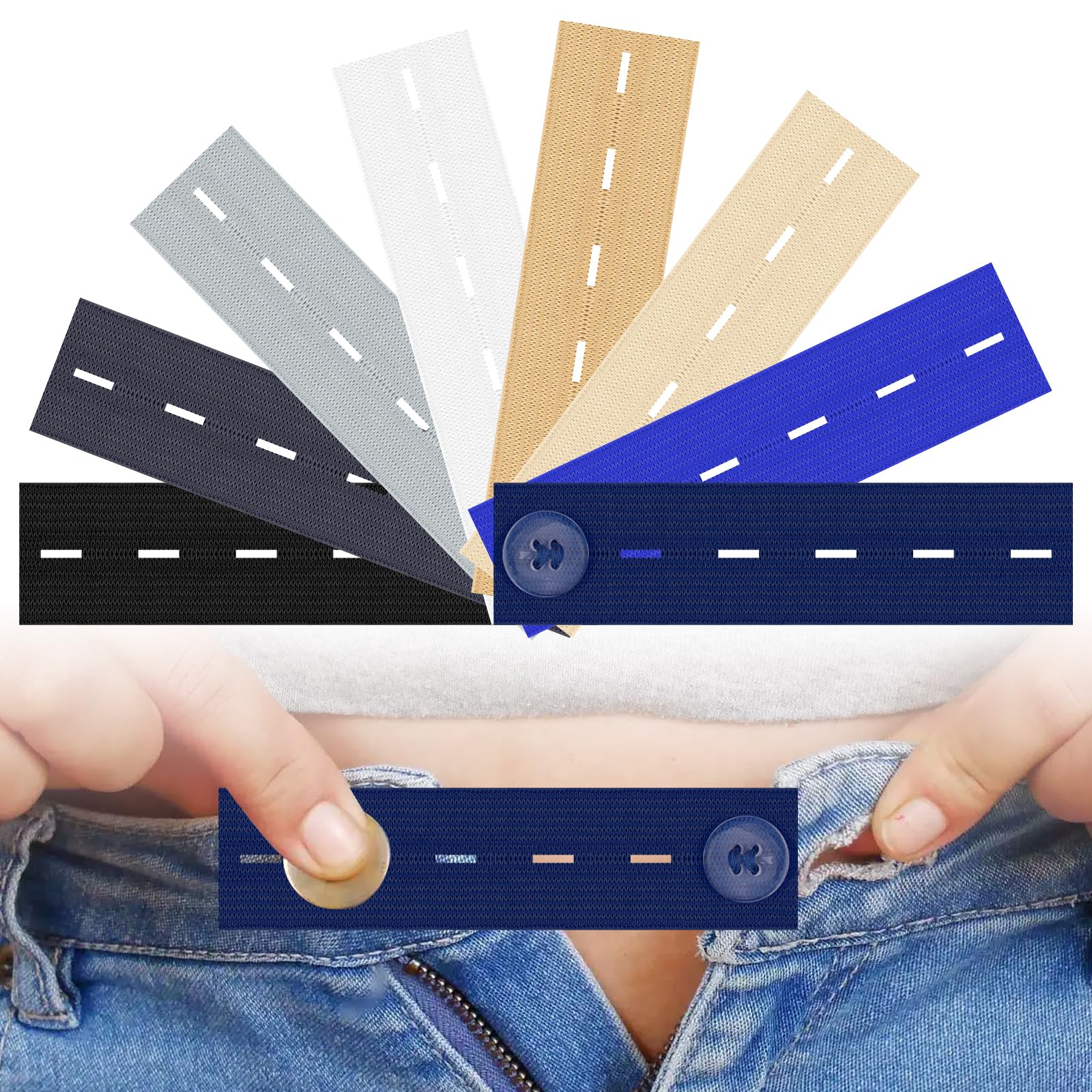 8 Pcs Elastic Button Extenders for Jeans Pants 3 7 Adjustble Waistband Extenders in 8 Colors 5 Button