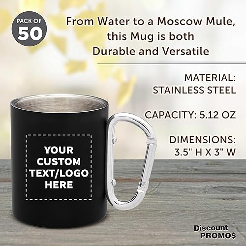 Miniatura 64 de Tazas personalizadas de acero inoxidable con asa de mosquetón, 10 onzas, juego de 10, paquete personalizado a granel, perfectas para café