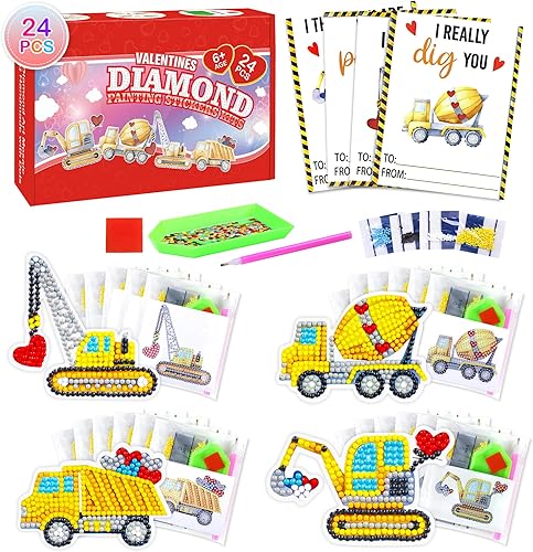 Tarjetas para el día de San Valentín para niños, paquete de 24 kits de pintura de diamantes con camión tarjetas de San Valentín para premios de