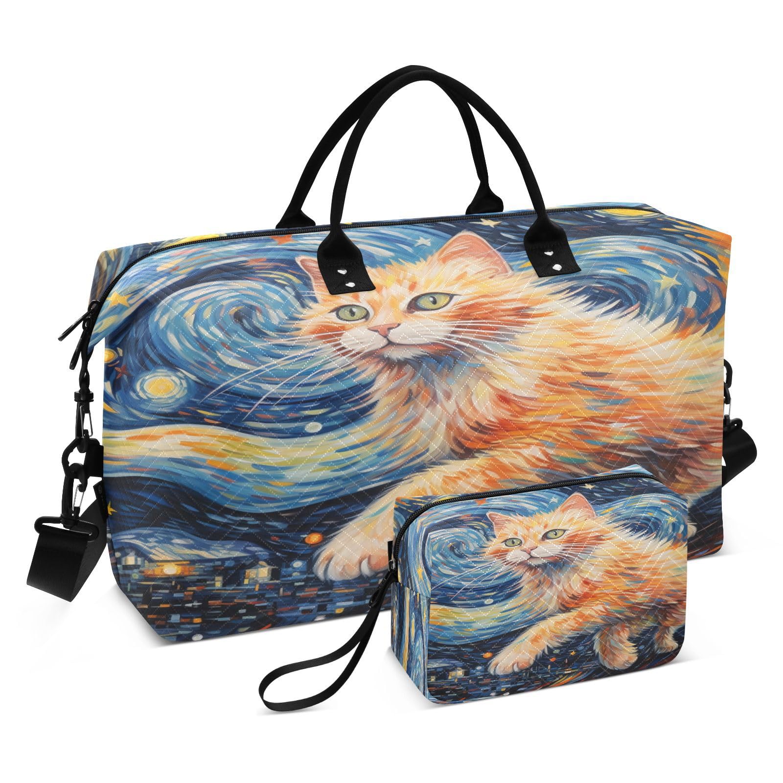 Süße Katze Galaxie Kunst Cartoon Sporttasche Handtasche mit Make-up Aufbewahrungstasche Badetasche für Reisen Mädchen Männer