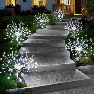 Anordsem Solar Firework Lights Outdoor Garden Sparkler Lights 6 Pack White | Bendable Copper Wire 120 LED Waterproof DIY Garden Decor Solar twinkle lights for Yard Pathway Patio Gifts for Mom Women