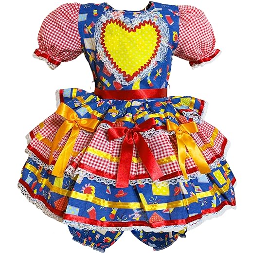 Vestido Festa Junina Infantil São João Quadrilha Caipira Menina Coração Laços