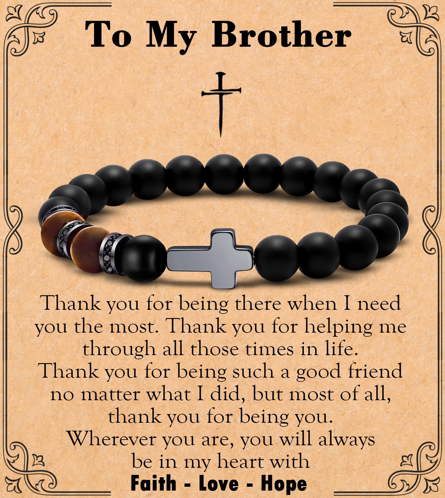 MFTRADING Cross Bracelet for Men Christian Gifts for Son Grandson Brother Husband Dad Man Godfather Religious Baptism Jewelry Birthday Retirement Gifts Beaded Bracelet