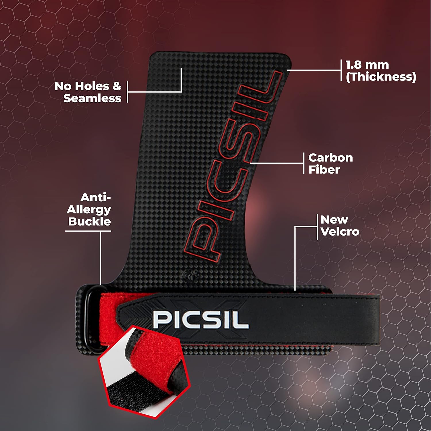PICSIL - RX Grips | Synthetic Workout & Gymnastics Grips | Ultra-Resistant Carbon Fibre for Cross Training | Helps Prevent Tears & Blisters | Carbon Fibre Material | Use wiht Chalk |