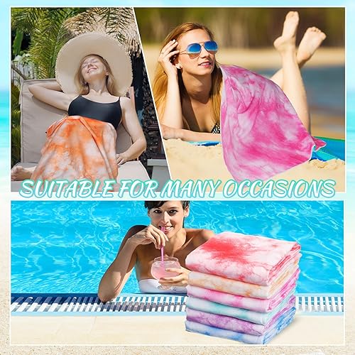 Miniatura 5 de Kinlop 6 toallas de playa de microfibra de teñido anudado, toallas grandes sin arena, de secado rápido, absorbentes para adultos, toalla de baño