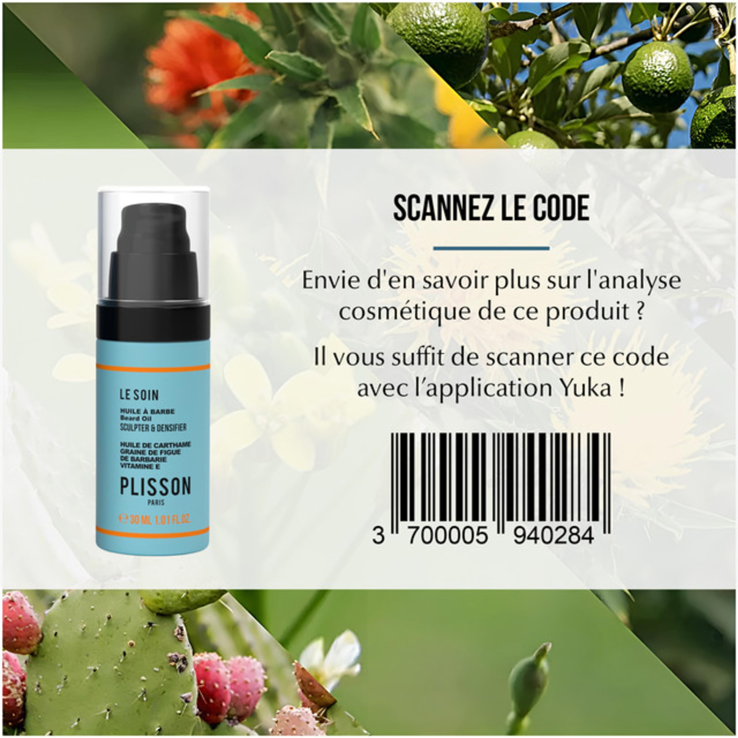Plisson - Huile à Barbe aux 6 Huiles, Enrichie à la Vitamine E Naturelle - 99% d’Ingrédients d’Origine Naturelle - Fabrication Française - 30 ml