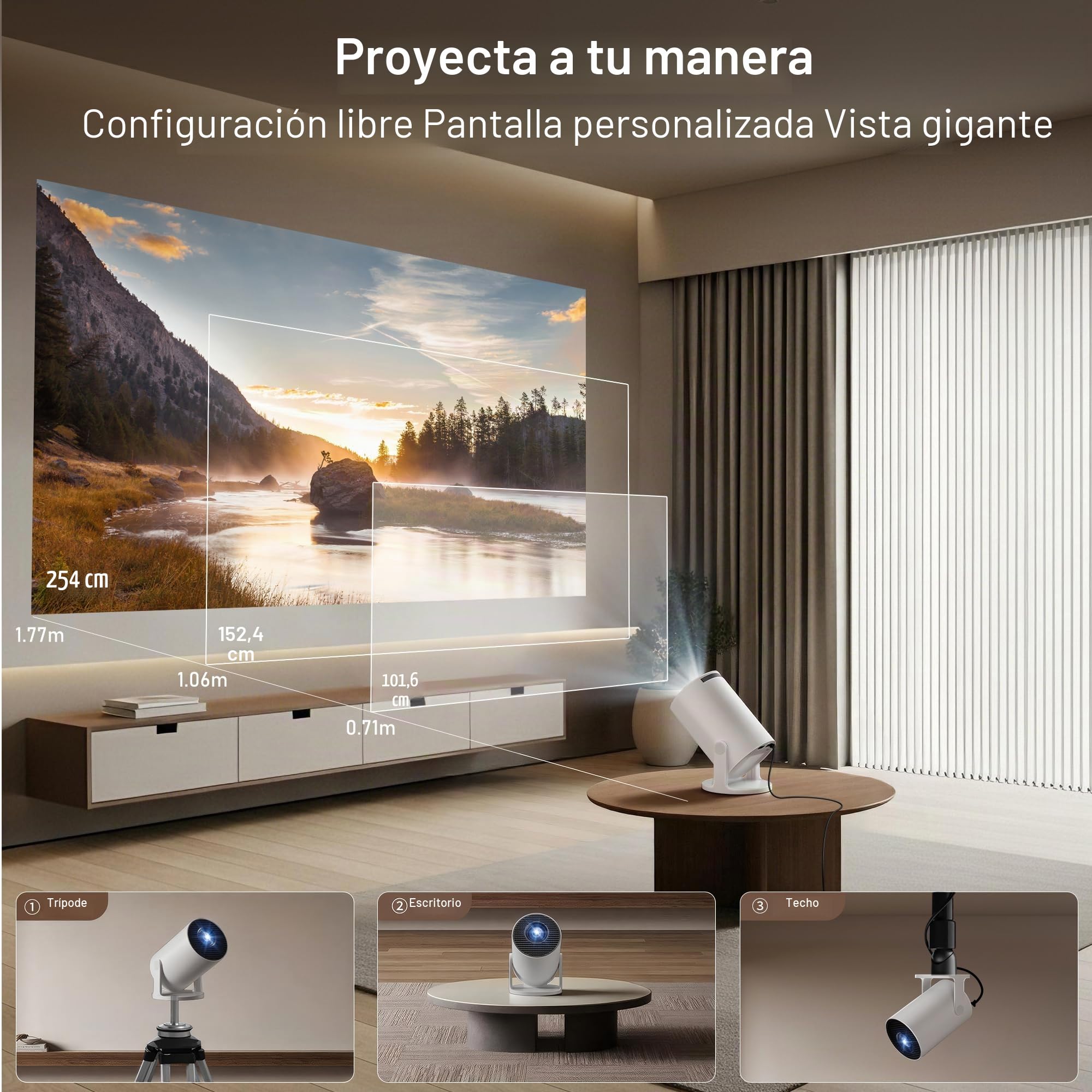 [Auto Keystone] Proyector Inteligente con Wi-Fi 6 Bluetooth 5.4, 4K Soporte, Android 14, Apps Integradas, Mini Proyector Portatil Compatible con HDMI/iOS/Android/US LYNCAST HY300 Pro