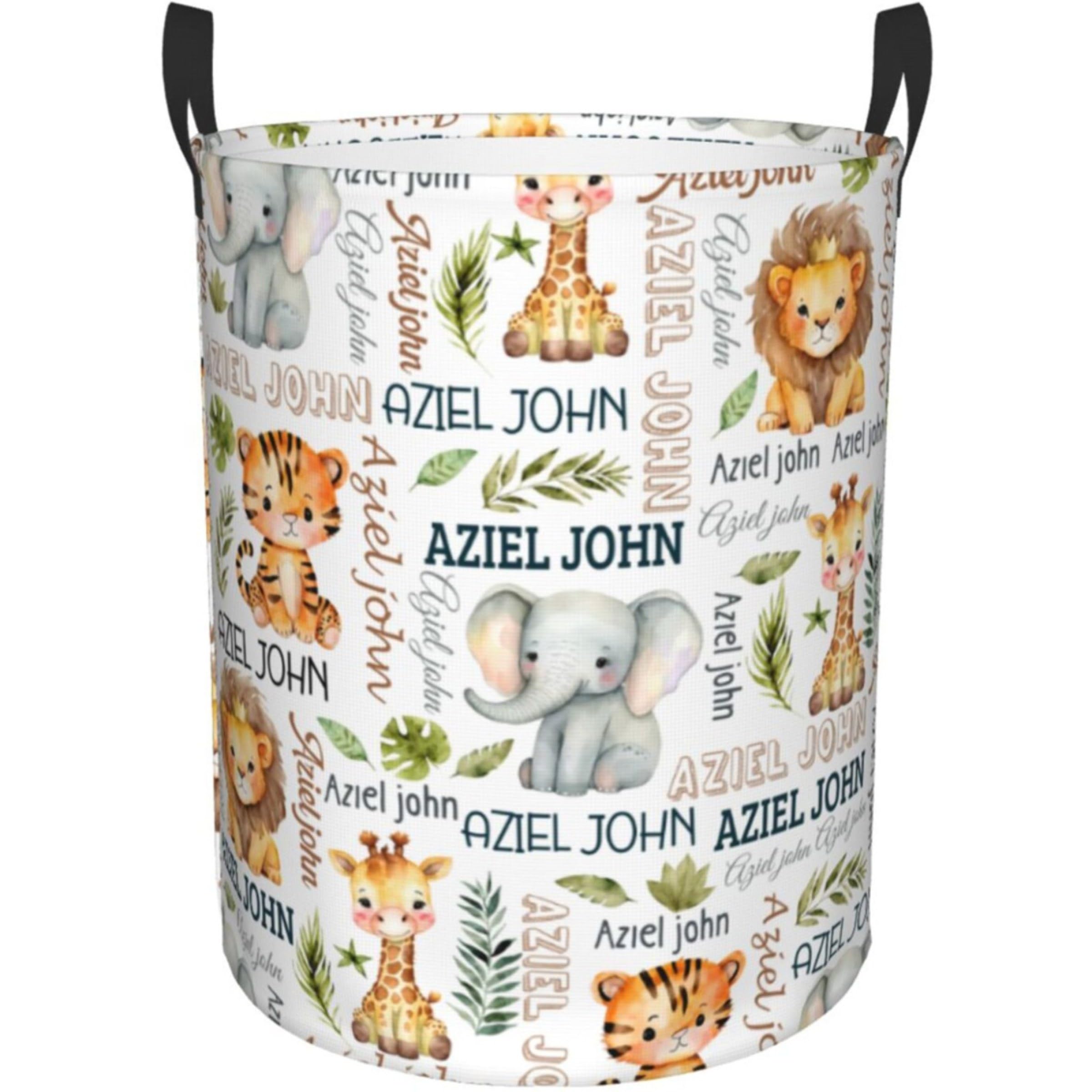 Custom Zoo Animals Baby Laundry Basket for Kids Boy Girl, Customize Cute Nursery Hamper, Collapsible Organizer Storage Basket with Handle, Personalized Baby Gifts for Bathroom Bedroom Decor -Two Sizes