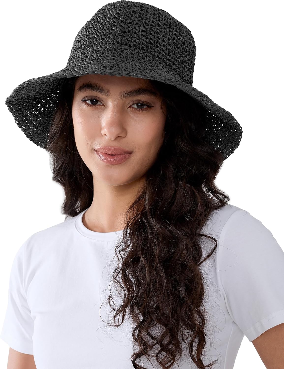 Womens Crochet Straw Sun Hat with Wide Brim – Soft Foldable Floppy Beach Hat for Summer - Image 2