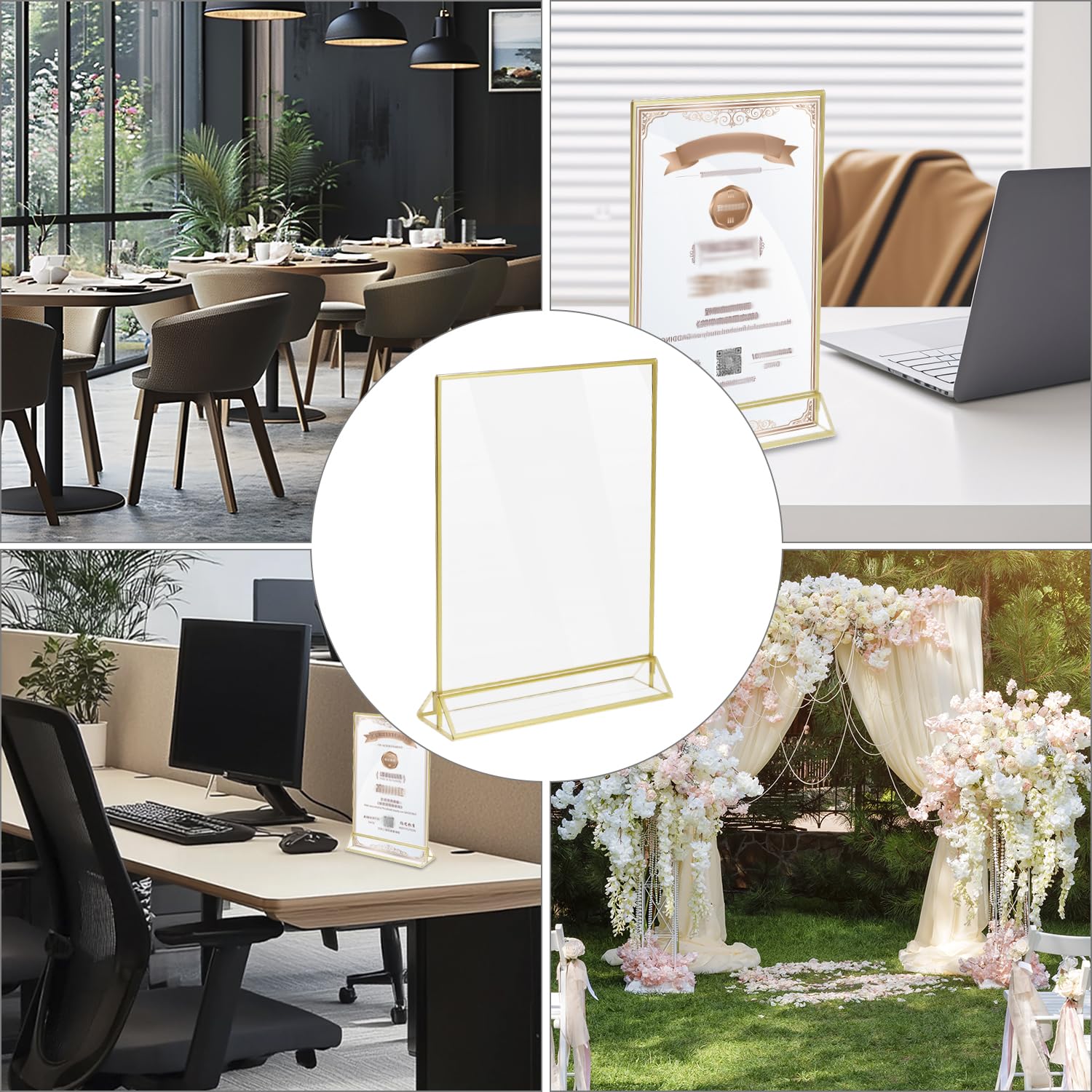 QWORK® 6 Pièces Cadres Photo Doré, Cadre Photo A5 en Acrylique, Porte-numéro de Table Double Face, pour Mariage, Restaurant