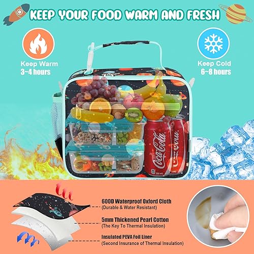 Miniatura 3 de Bolsa de almuerzo aislada, bolsa térmica para niños con correa ajustable, bolsa de almuerzo impermeable para adultos, niños, niñas, trabajo,