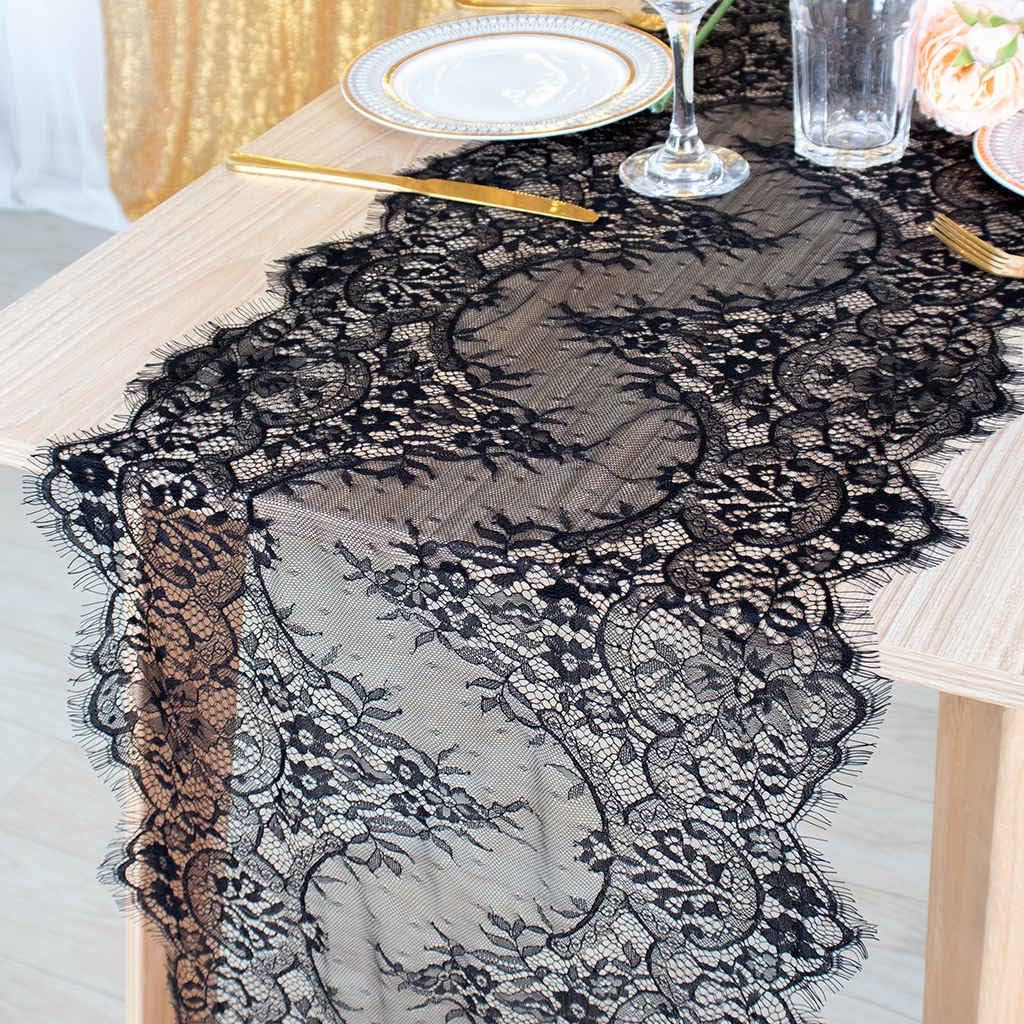 Black Lace Table Runner 18x120Inch Rustic Wedding Reception Table Runner Lace