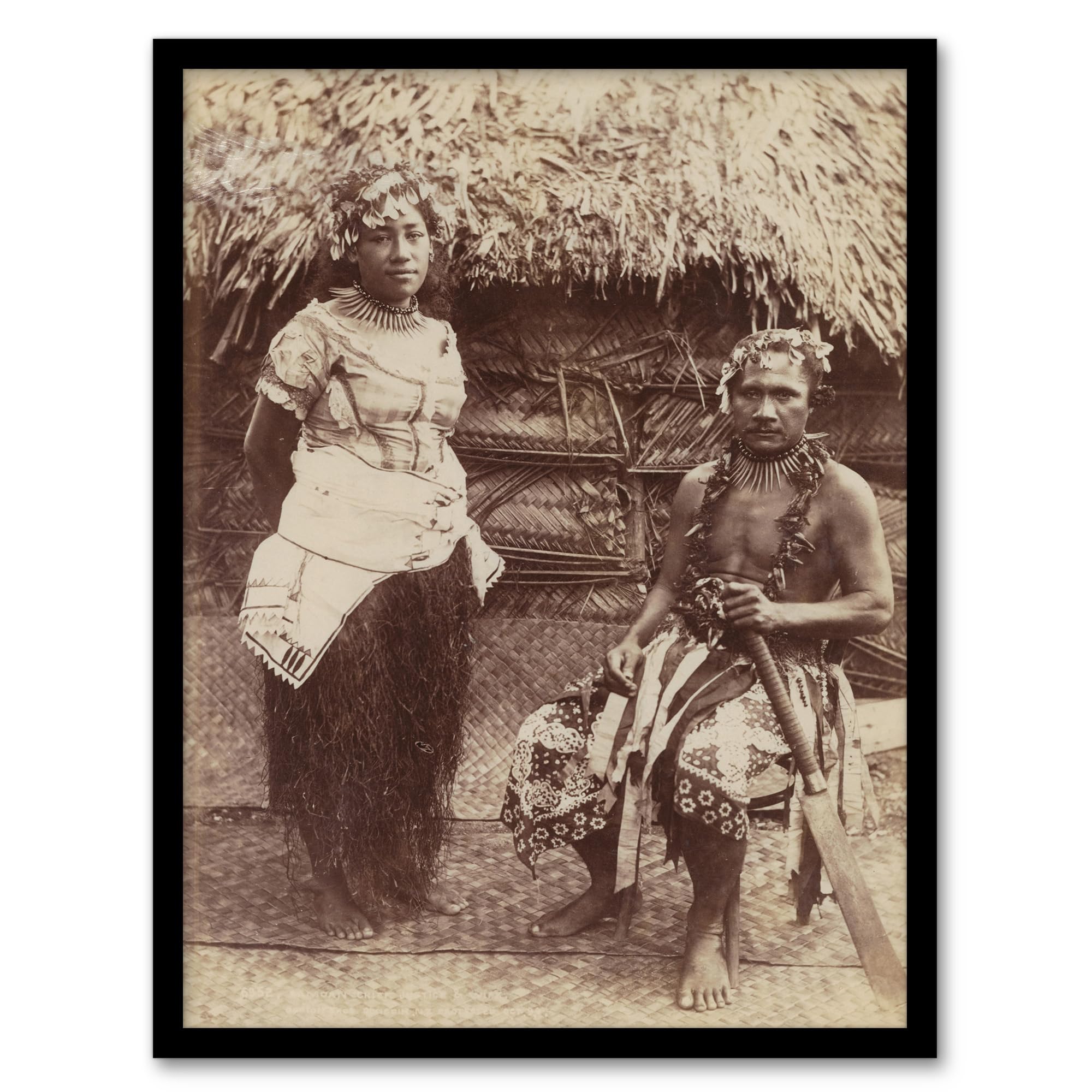 Artery8 - Framed Print - Burton Brothers Samoan Chief Justice & His Wife - A4 - Brown