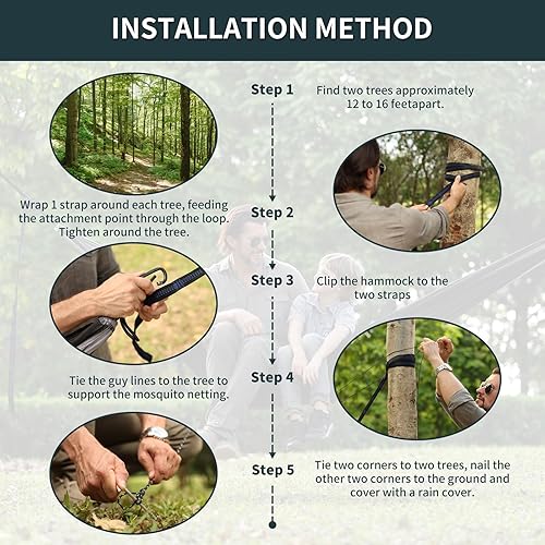 Miniatura 4 de Qevooon Hamaca de Camping con Red, Hamacas Dobles Portátiles Ligeras con Correas para Árboles y Mosquetones Sólidos en Forma de D, Hamaca de Nylon