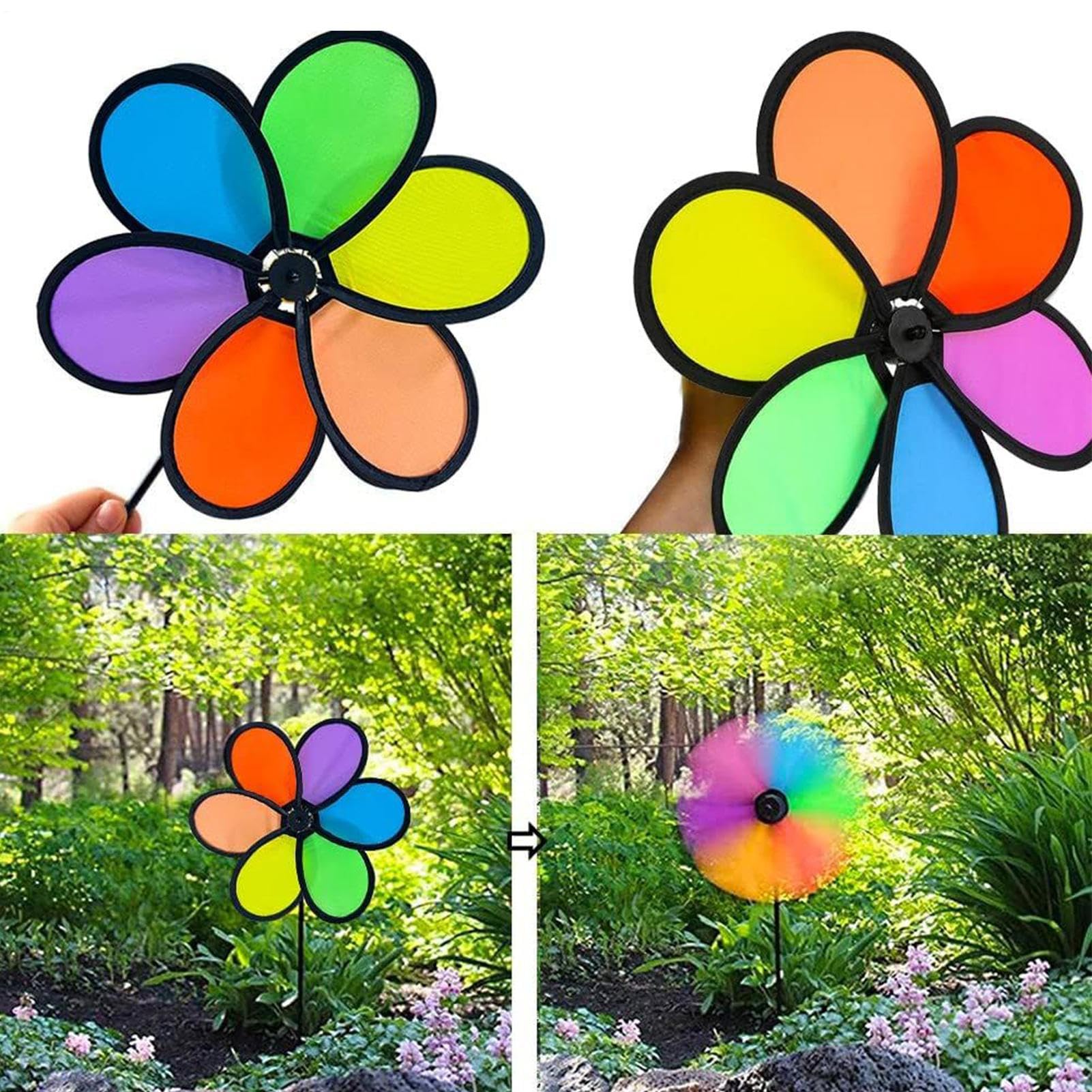 Pack De 4 Moulins à Vent Colorés – Décoration Extérieure & Jouet Pour Enfants – Résistants Aux Intempéries – Pour Jardin, Terrasse, Balcon