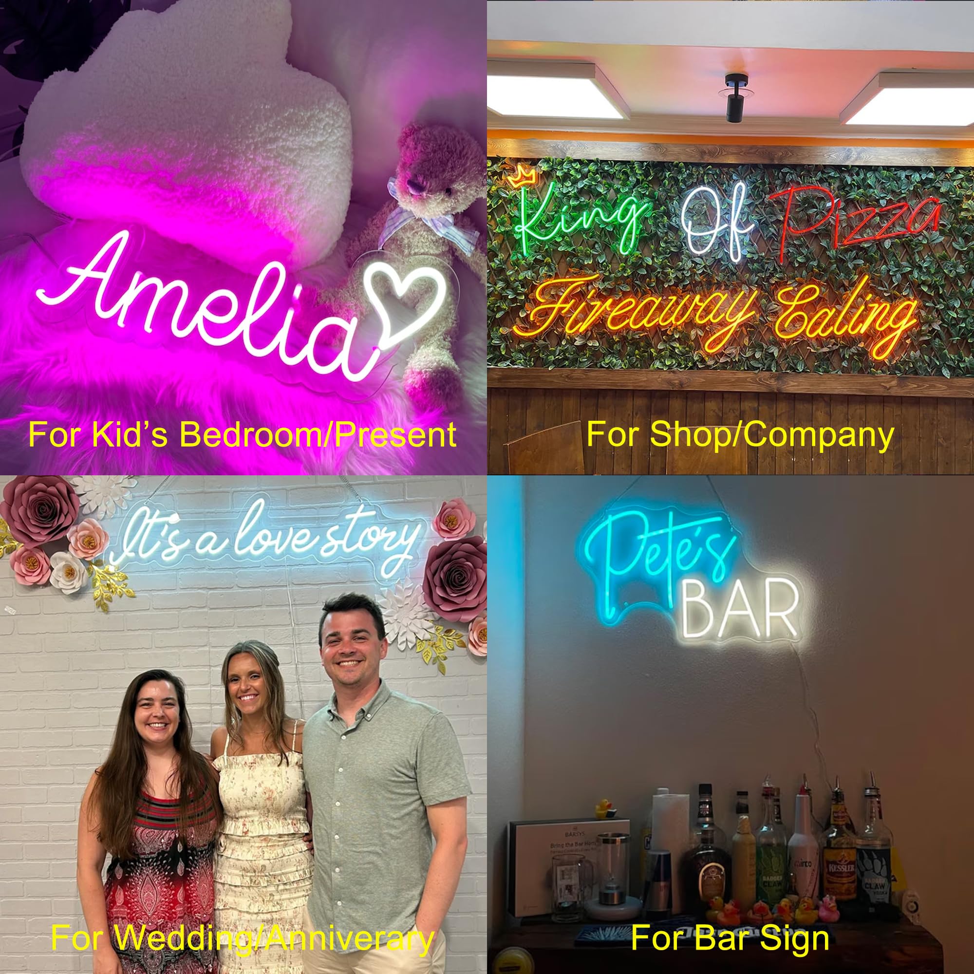 Insegne luminose al neon,Scritte al neon a LED personalizzata, Insegna Luminosa da Parete Personalizzabili per la Decorazione Della Parete Della Camera da Letto(1-3 riga di testo, 40-140cm)