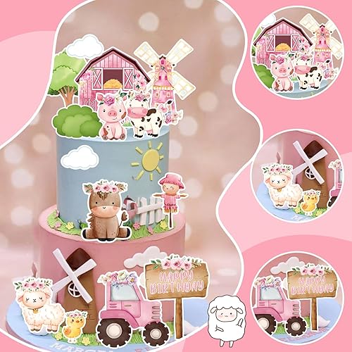 Miniatura 4 de MEMOVAN Decoración para tartas de granja, 14 piezas de animales de granja, pollo, oveja, cerdo, vaca, cupcakes, decoración de pasteles de vaca para