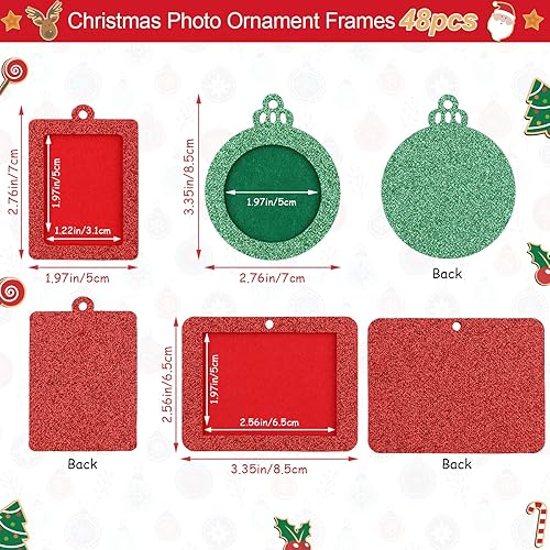 Miniatura 2 de Queekay 48 adornos navideños para colgar fotos, marco de fotos para árbol, marco de fotos pequeño con purpurina para manualidades, decoración de