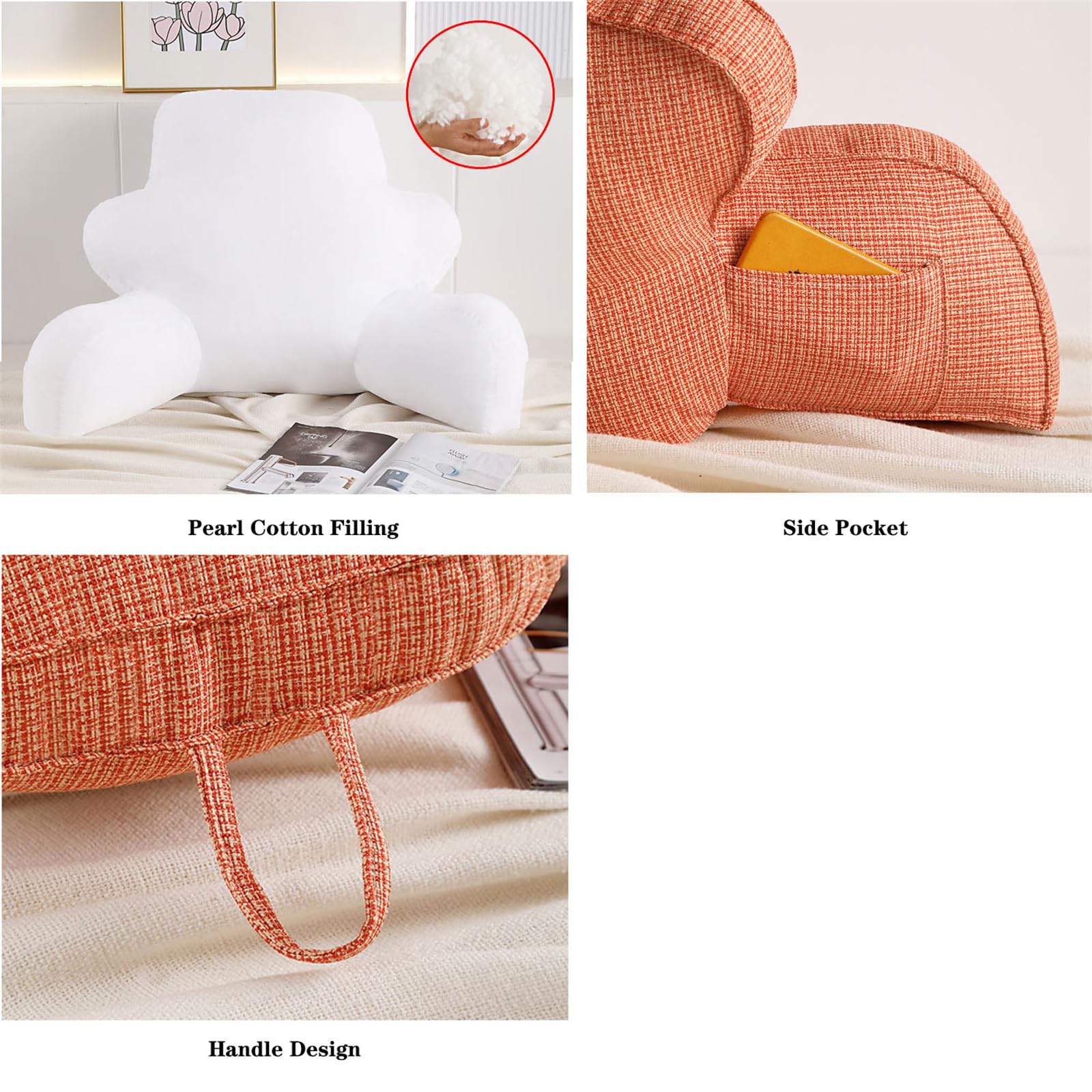Cuscino da lettura per supporto schiena, comodo cuscino di supporto per sedersi a letto o divano con fodera rimovibile per il comfort lombare e del collo